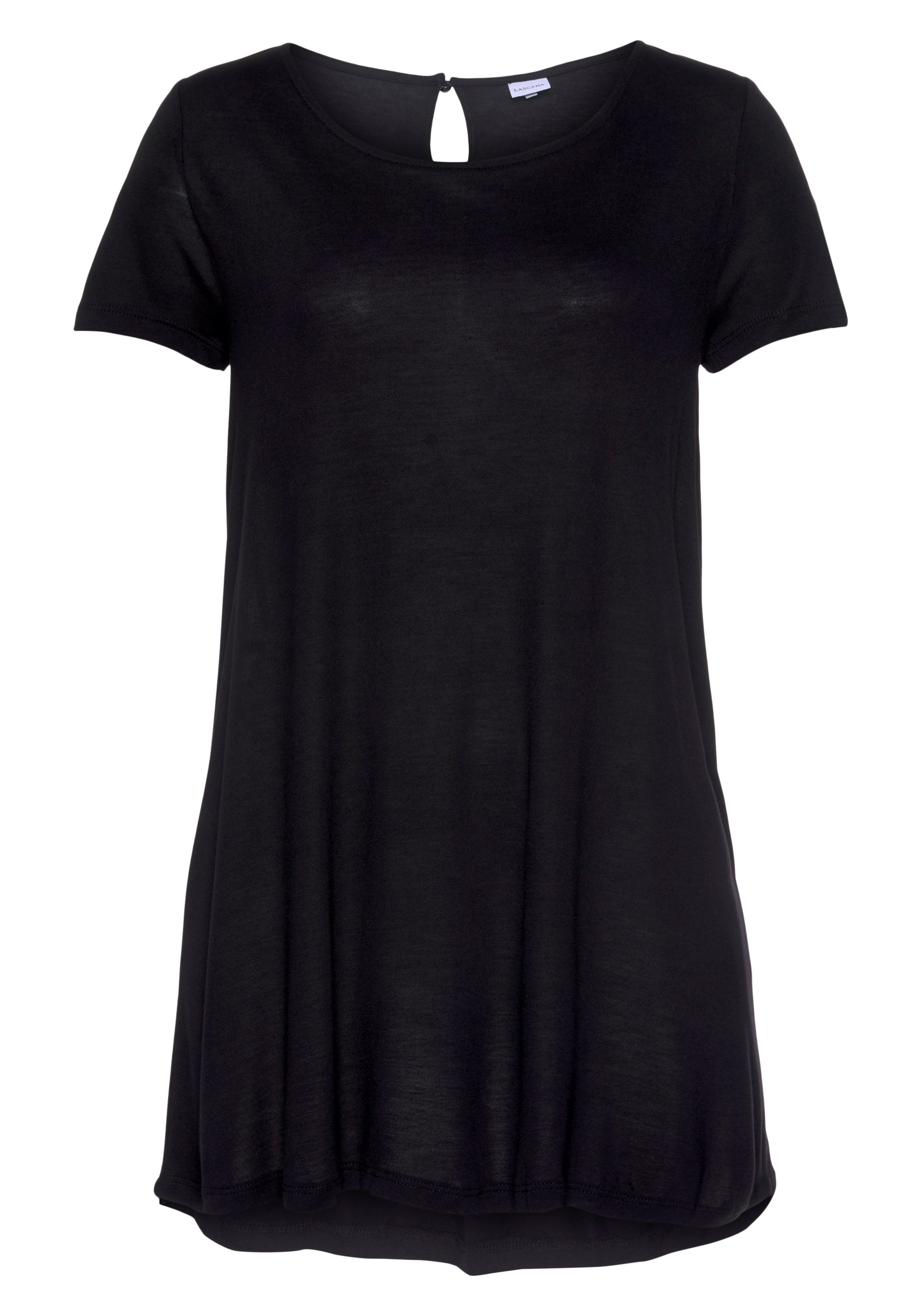Lascana T-shirt met verlengd rugpand, shirt met korte mouwen, longshirt, basic shirts maat 44/46 zwart