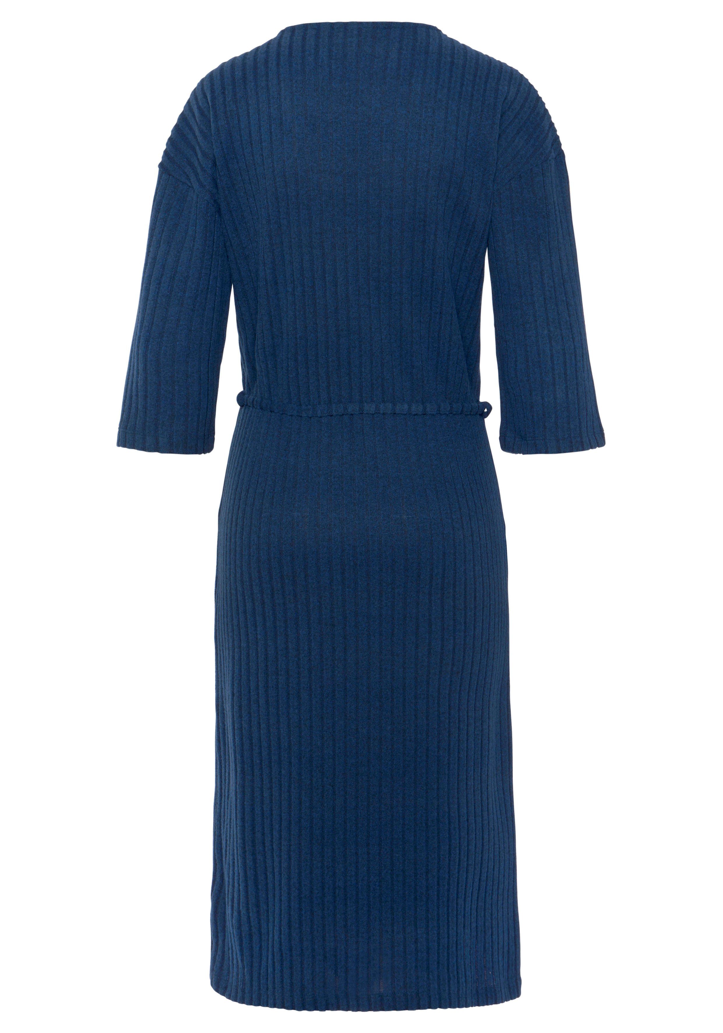 Lascana Gebreide jurk - Ribgebreide jurk, loungejurk Lounge-/rib jurk met wijde mouwen en tailleband, loungewear (1-delig)