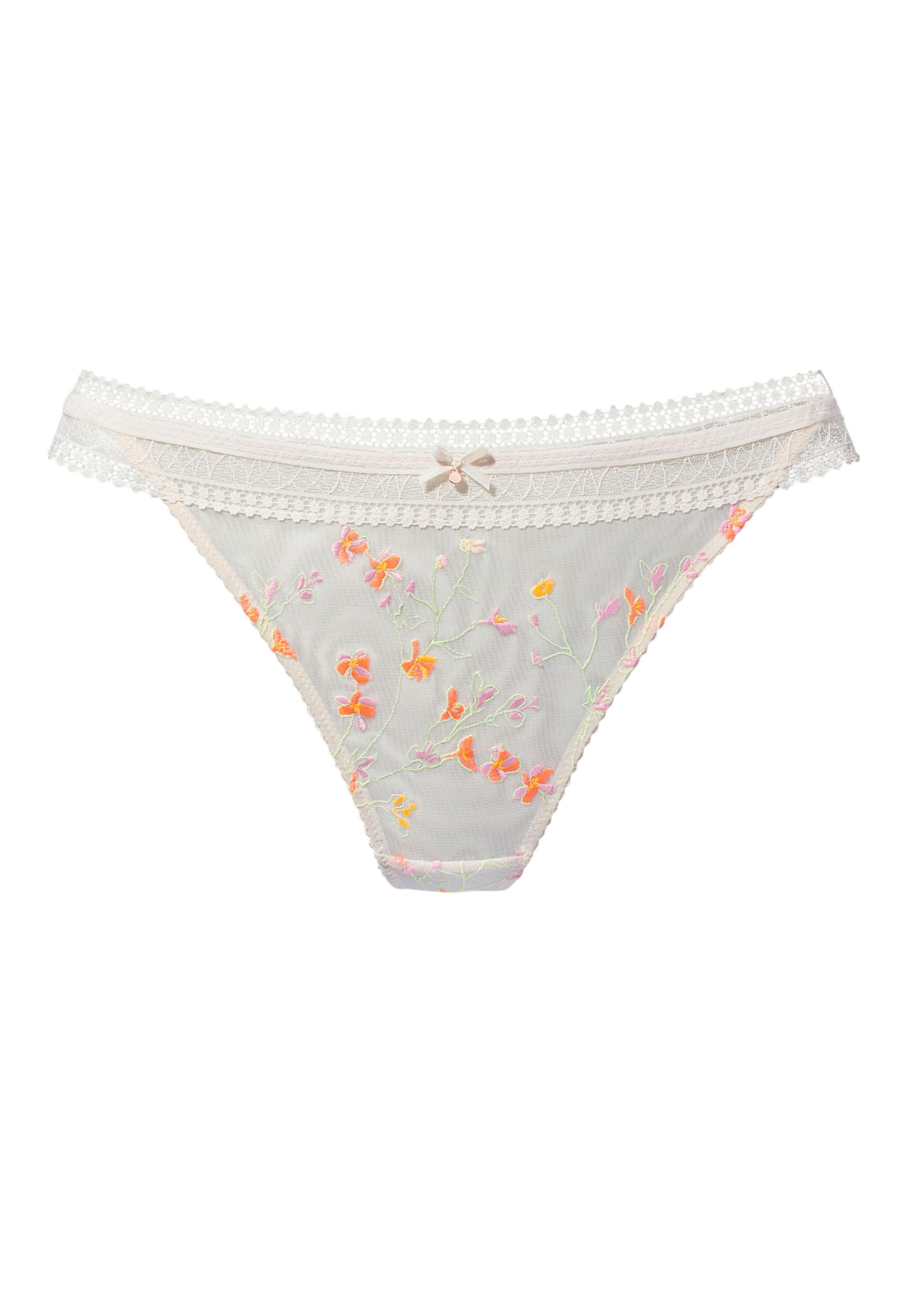 Lascana Tanga Jasmijn in bloemige look slips maat 40/42 beige