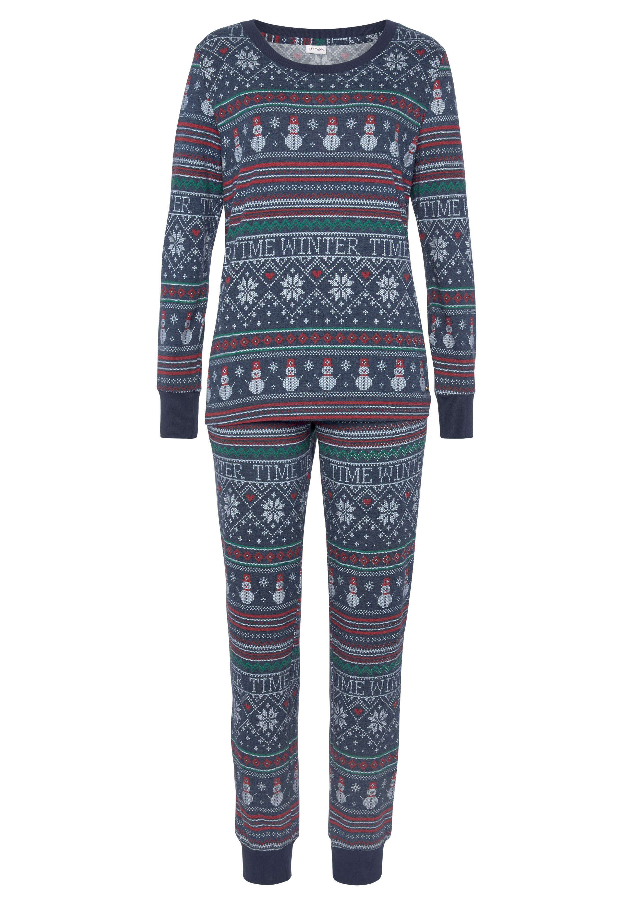 Lascana Pyjama met winterse print (2-delig) pyjama's maat 32/34 blauw