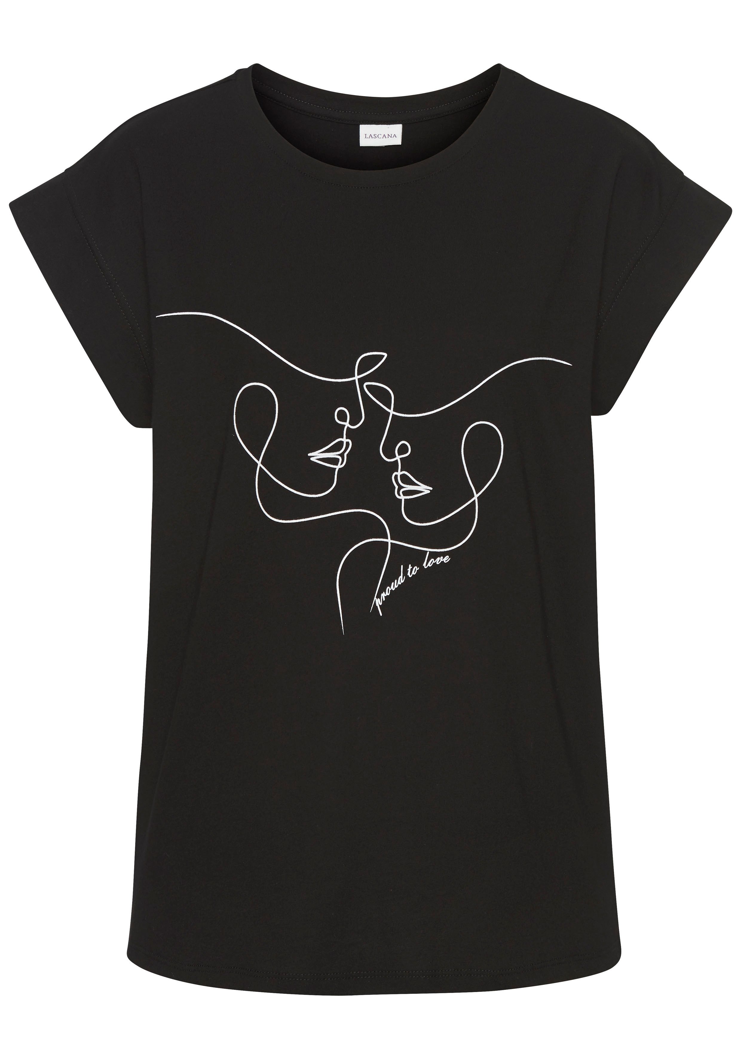 Lascana Shirt met korte mouwen met frontprint, t-shirt van katoen, printshirt, basic