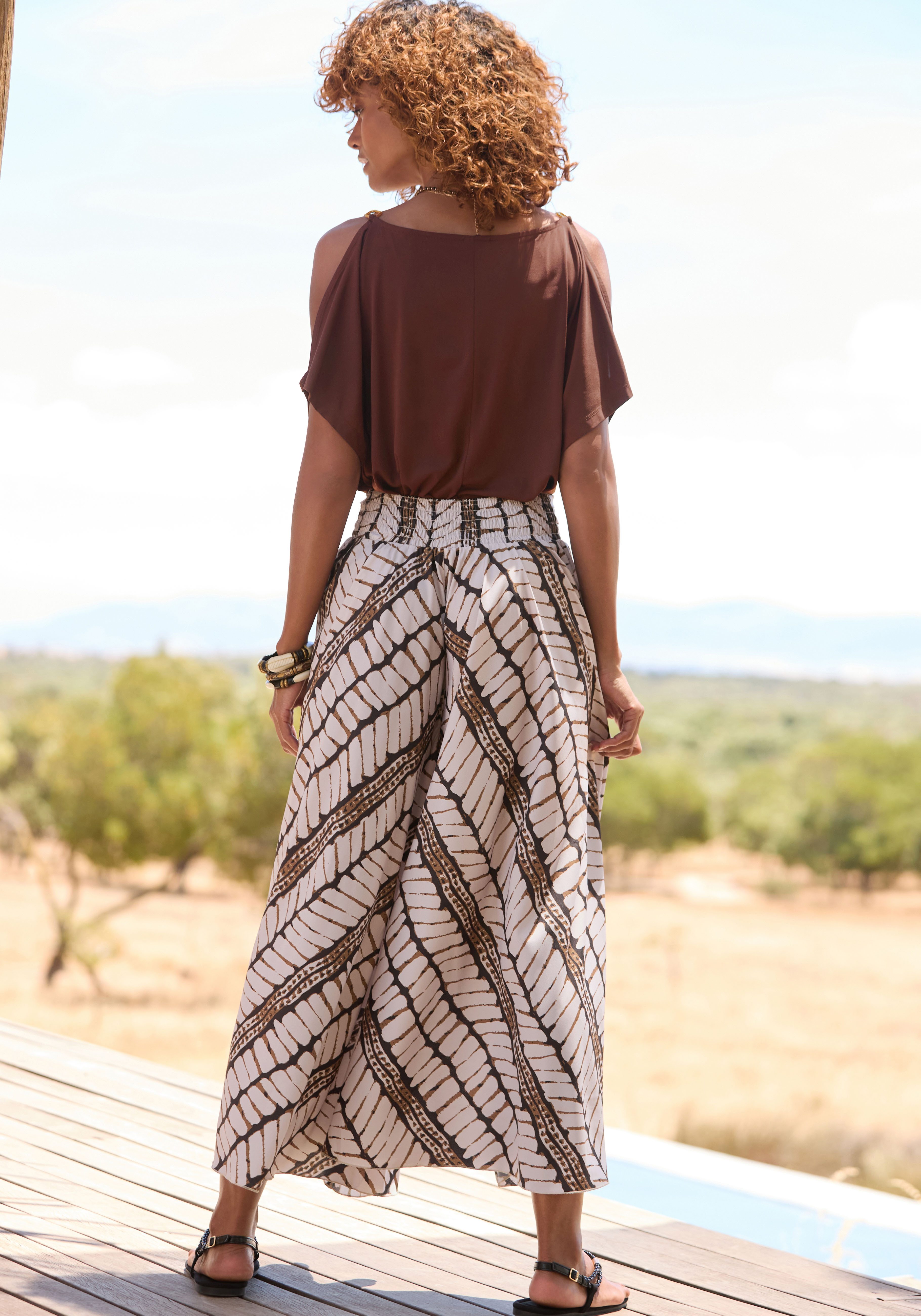 Lascana Broekrok met all-over print, culotte stijl, extra wijde pijpen