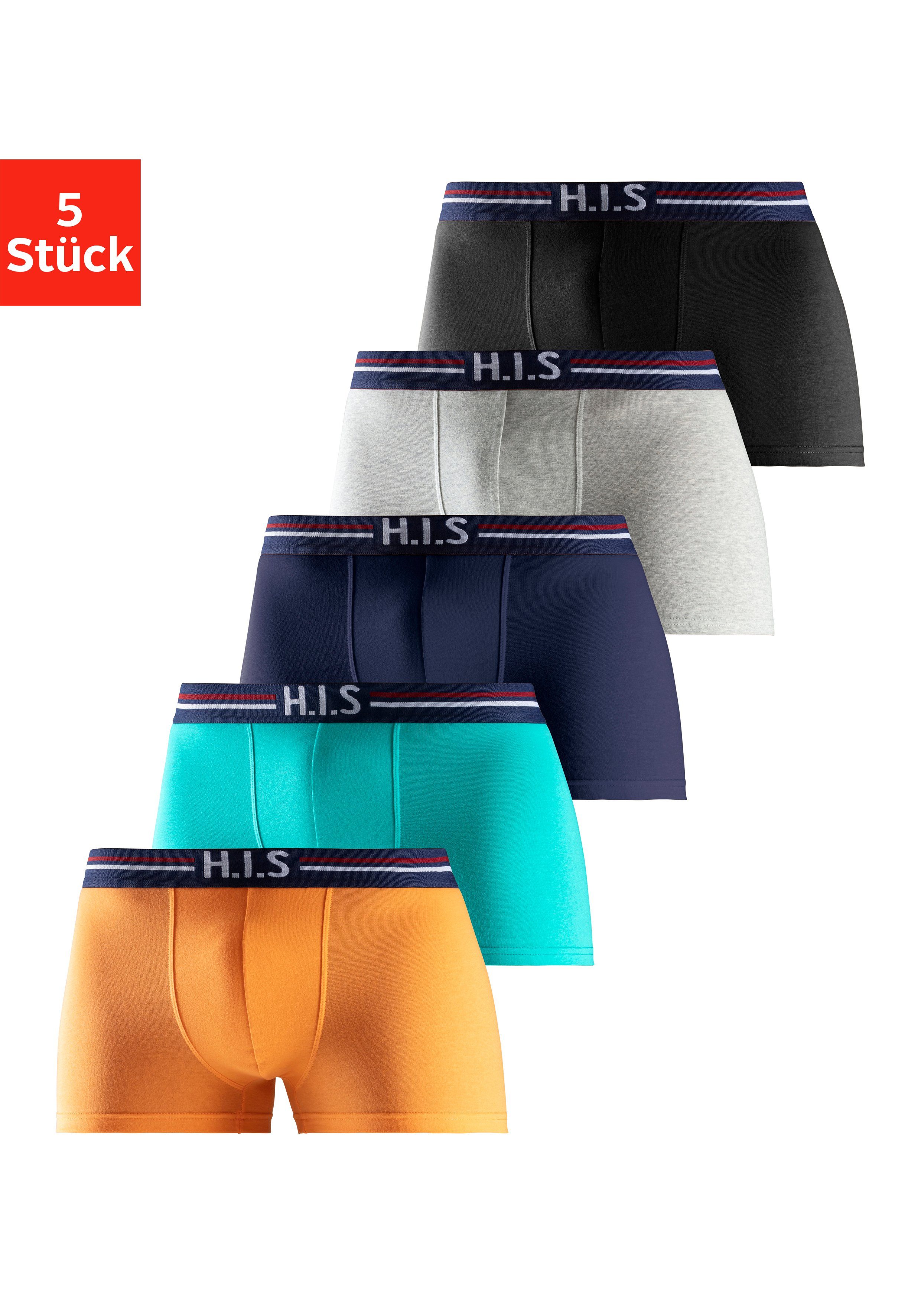 H.I.S Boxershort voor heren met strepen en logo in de band (set, 5 stuks)