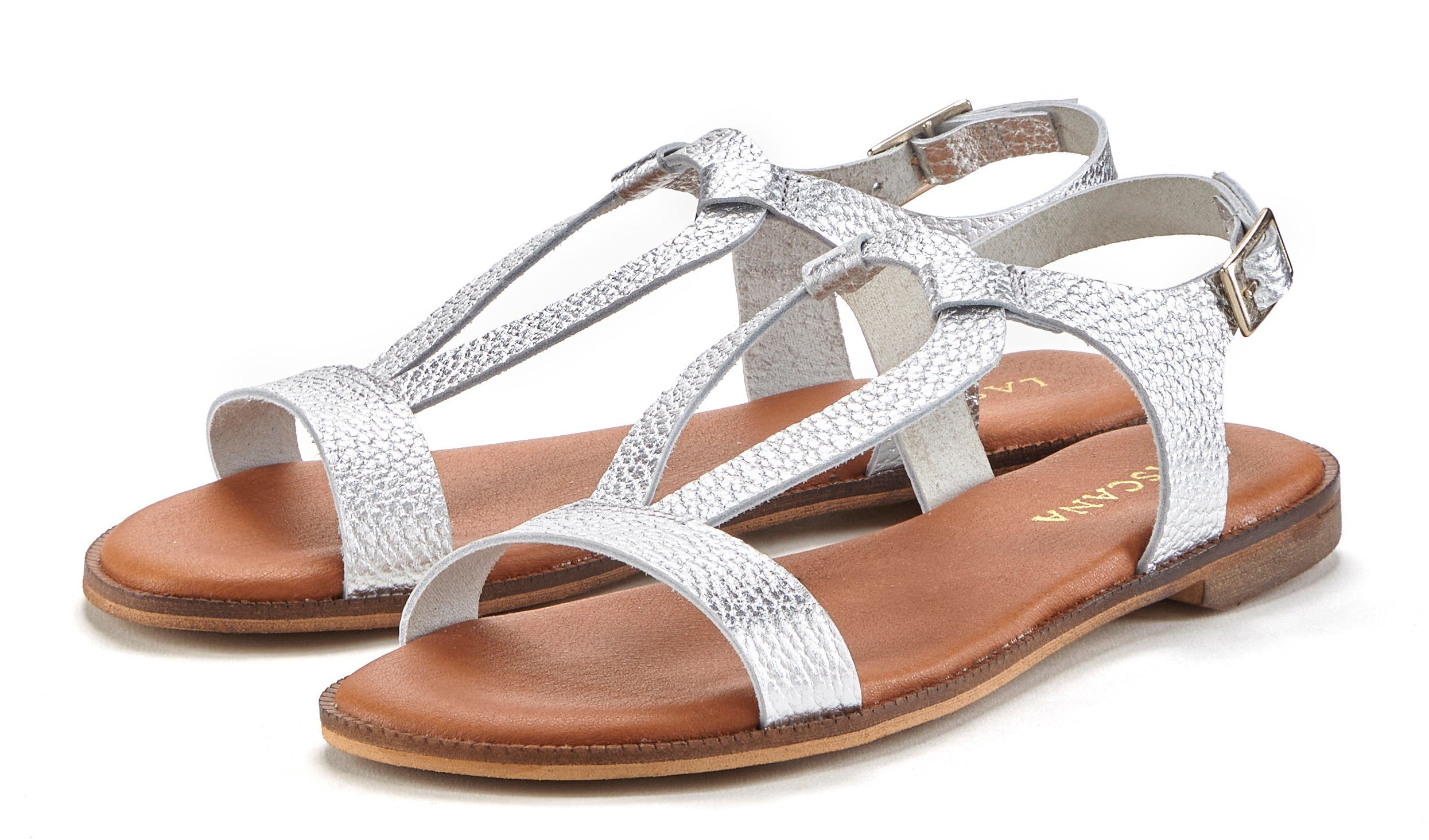 Lascana Sandalen Sandalette, zomerschoen van hoogwaardig leer in metallic-look