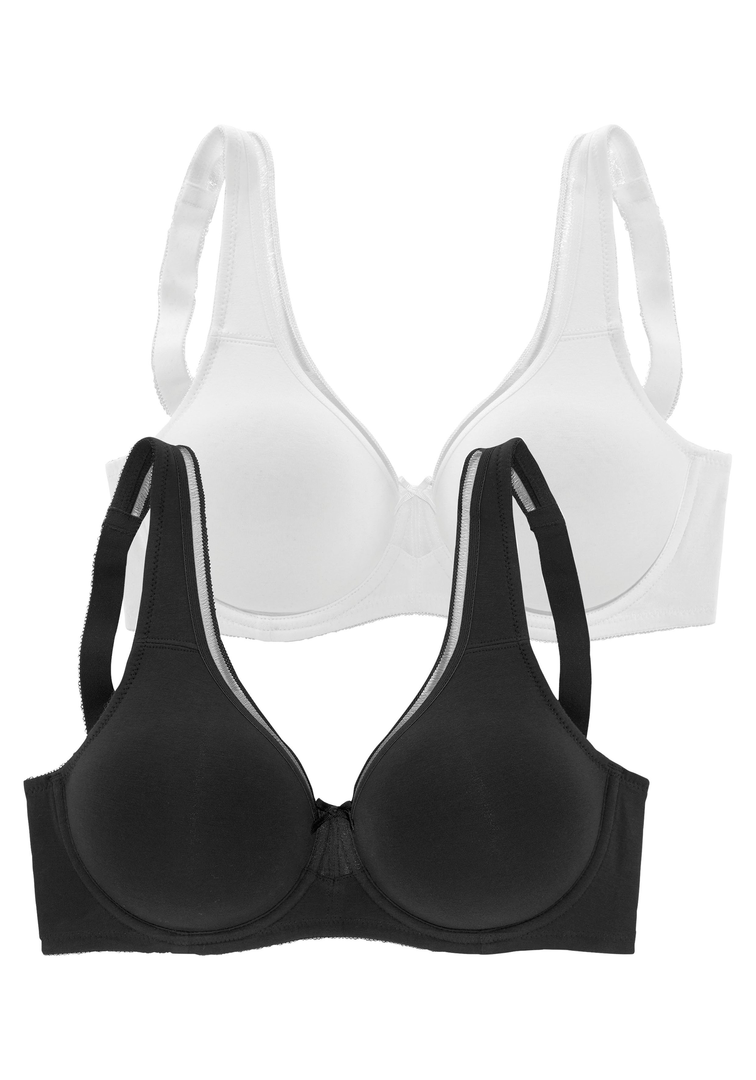 Petite fleur Minimizer-bh van katoen met naadloze cups, basic lingerie (Set van 2) minimizer bh's maat 80 B zwart