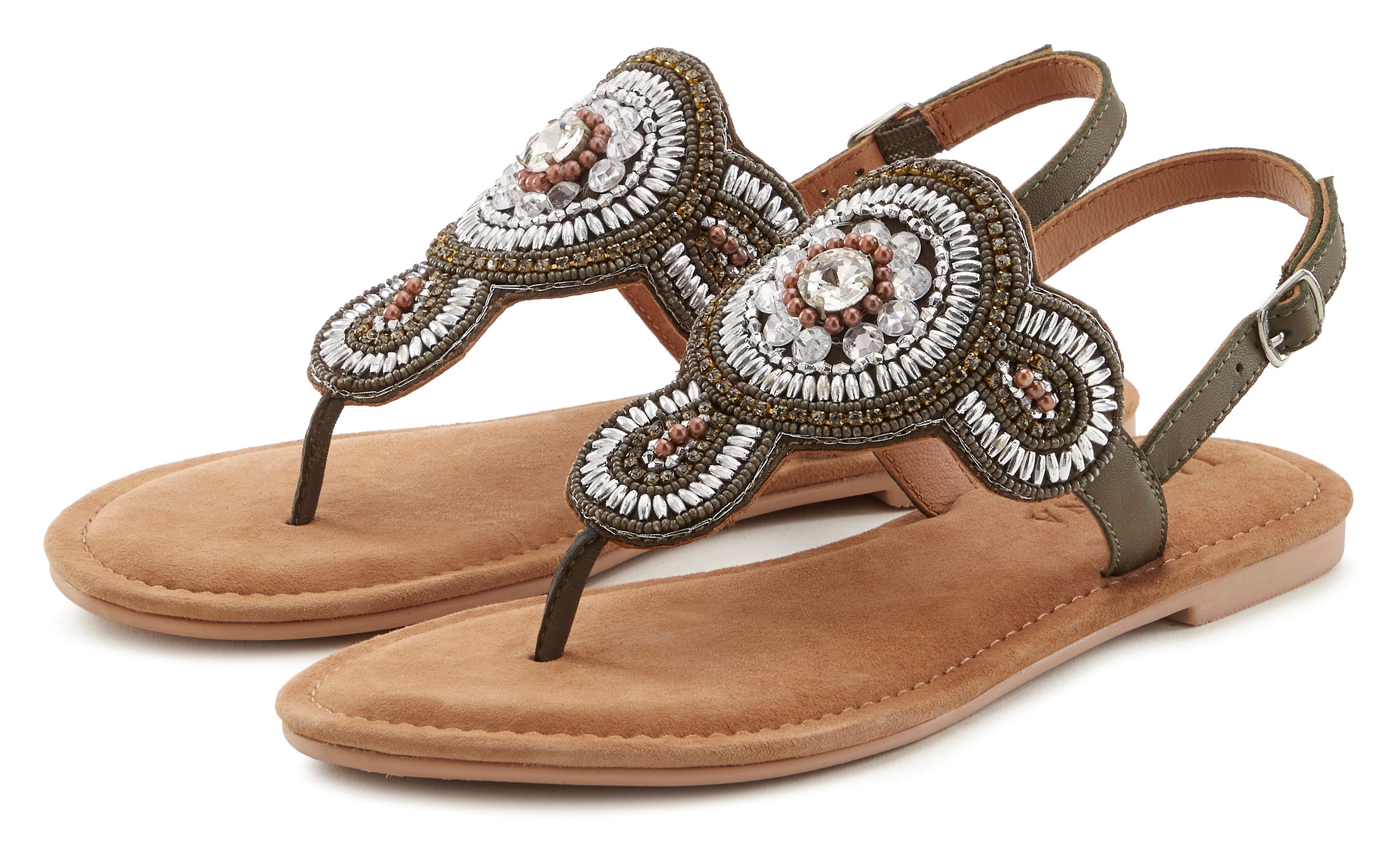 Lascana Teenslippers Sandaal, pantoffel in glitter-look en zachte leren binnenzool