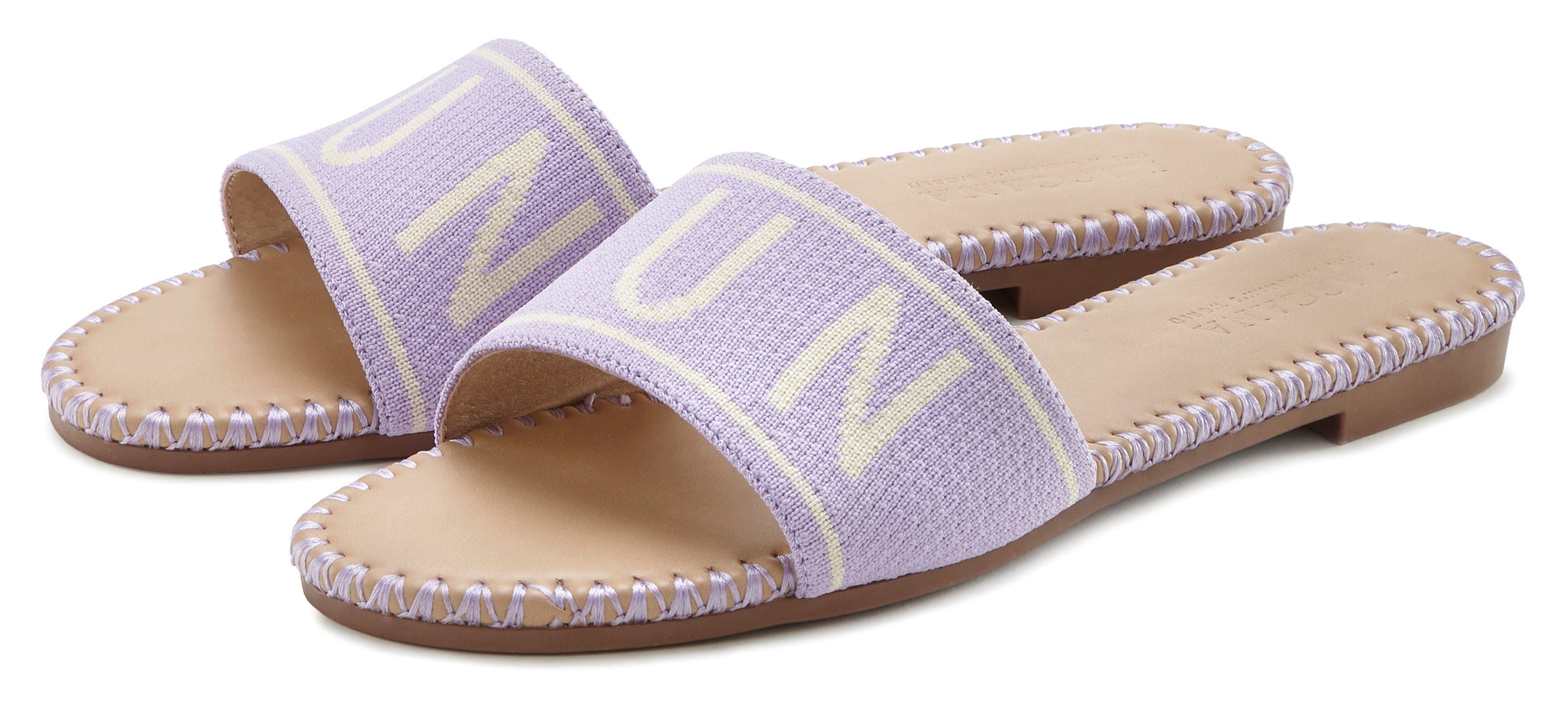 Lascana Slippers Mule, sandaal, open schoen van textiel met modieuze opdruk VEGAN