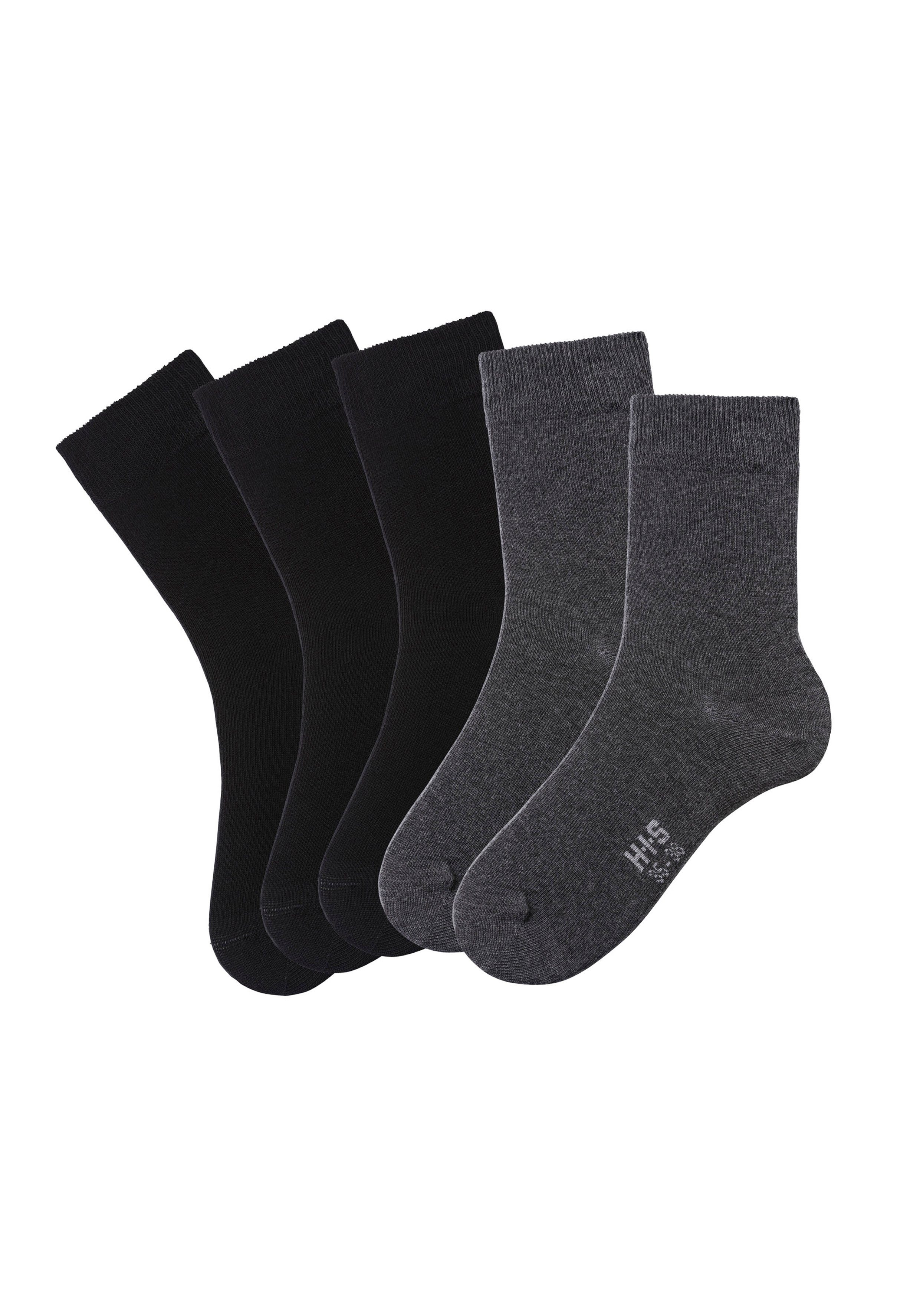 H.I.S Basic sokken met bijzonder zachte boord (set, 5 paar) heren maat 35-38 grijs