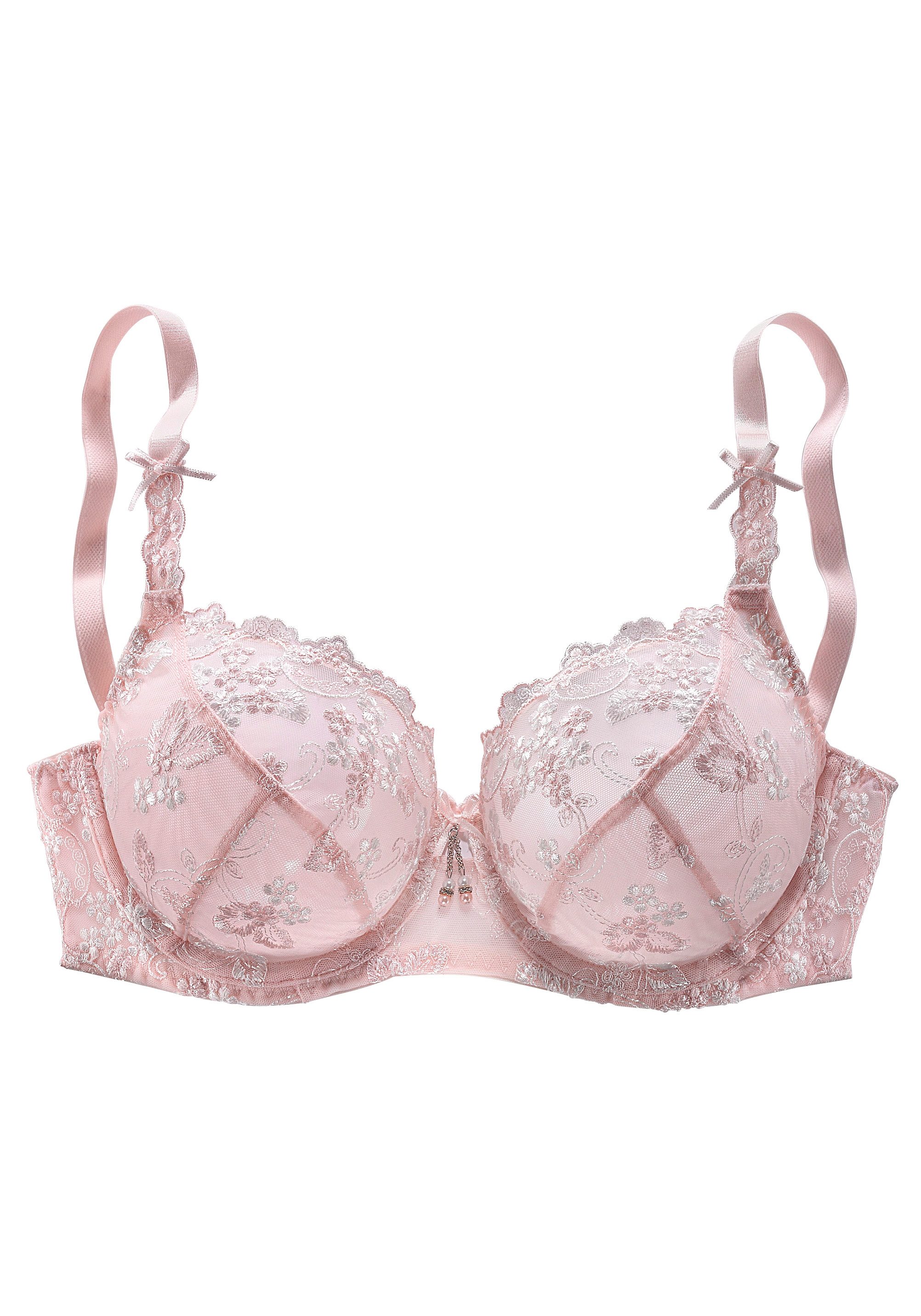 Lascana Beugel-bh met transparant geborduurd kant, dessous beugel bh's maat B B roze