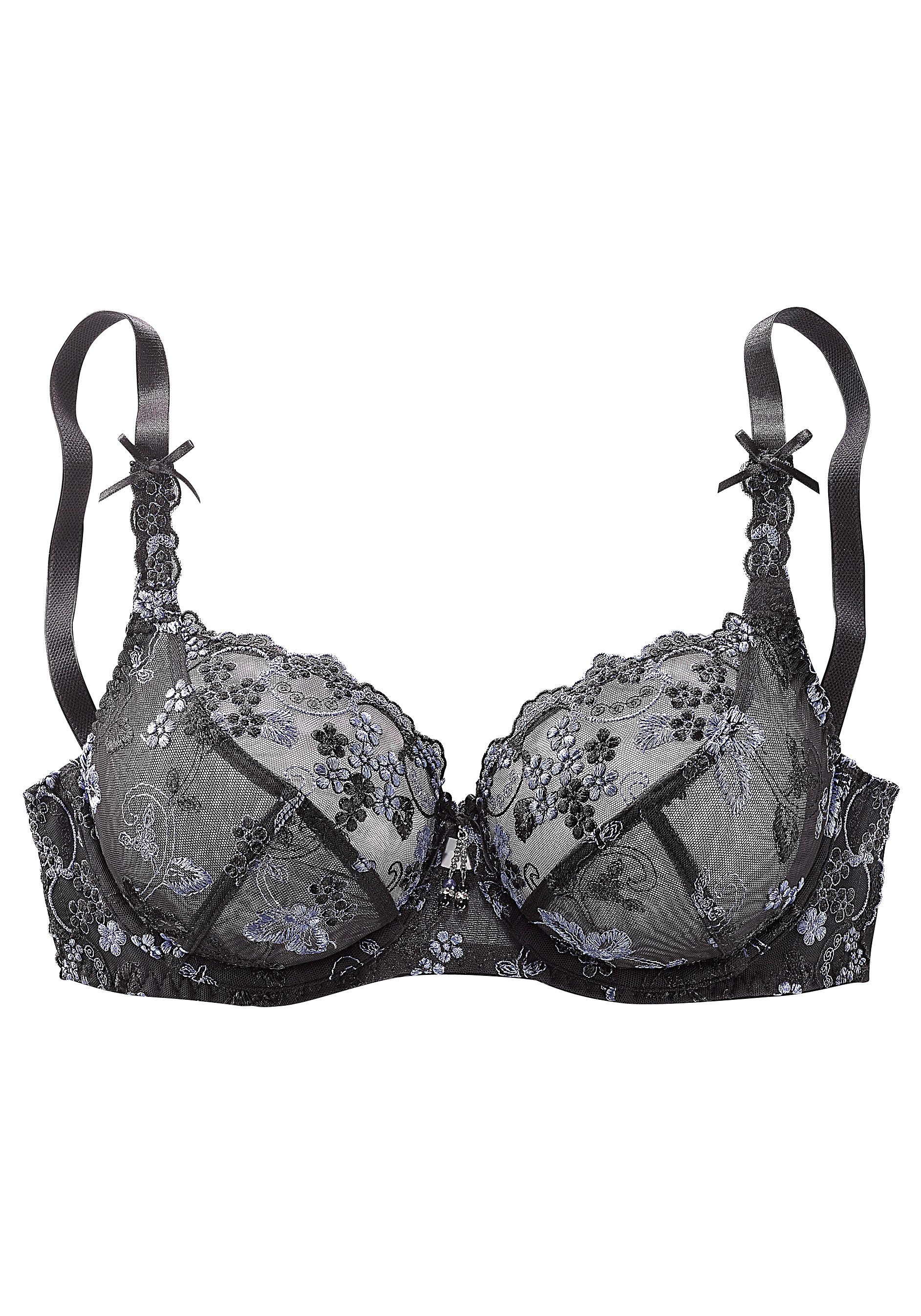 Lascana Beugel-bh met transparant geborduurd kant, dessous beugel bh's maat F F blauw