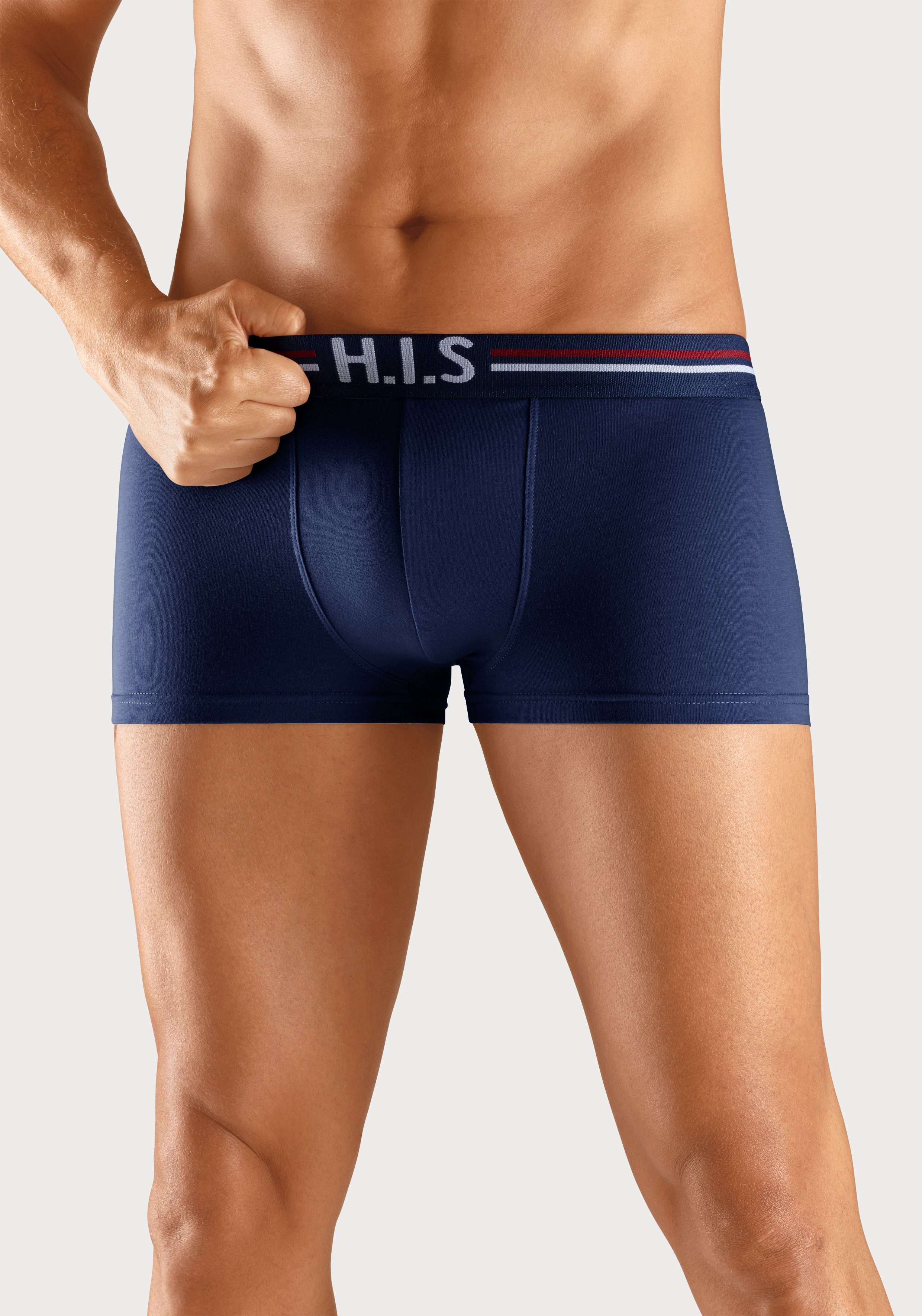 H.I.S Hipster strak zittende boxershorts met strepen van katoenmix (set, 5 stuks) heren maat XXL (8) blauw