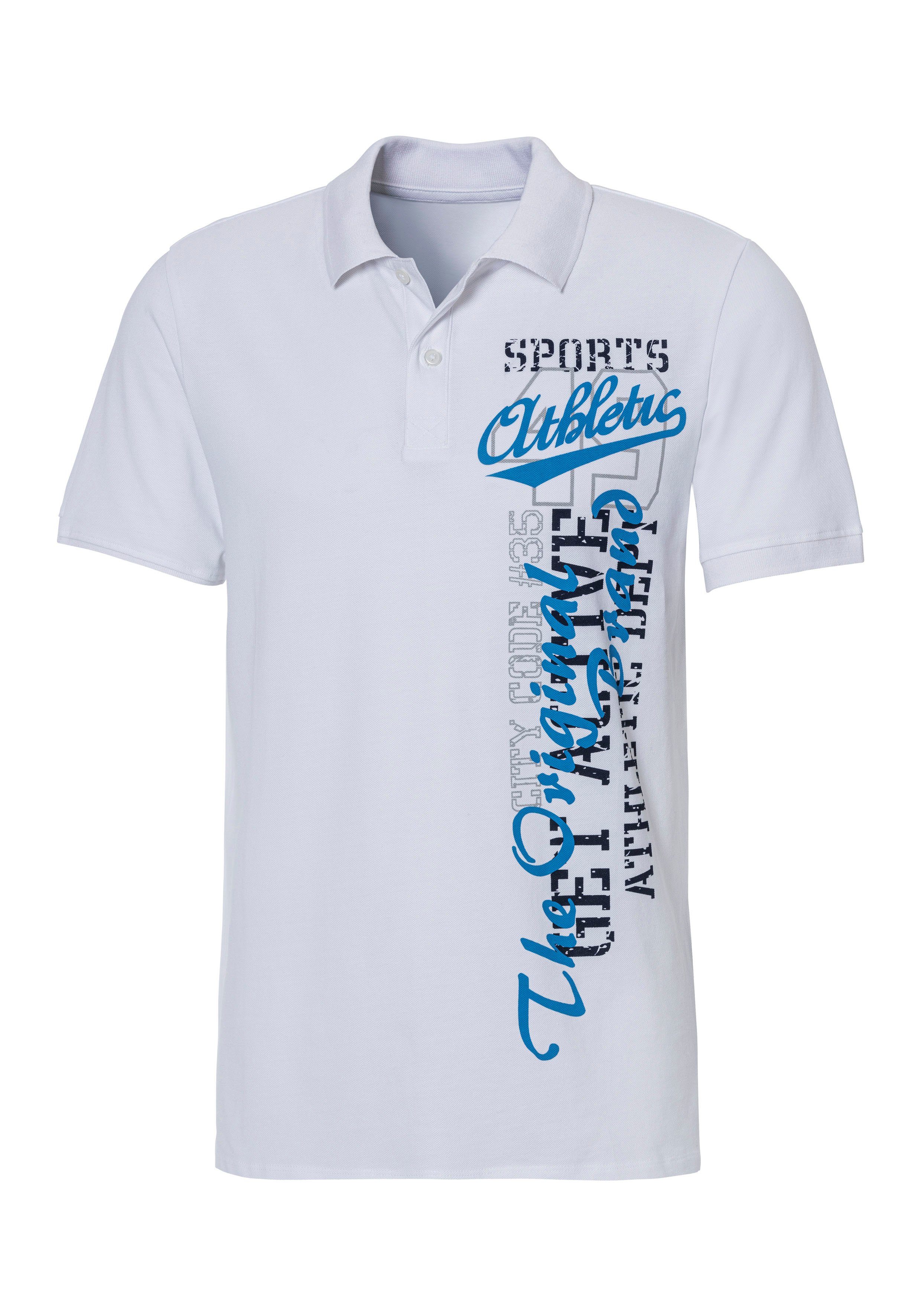 John Devin Poloshirt met grote print aan de voorkant van katoen-piqué heren maat M (48/50) wit