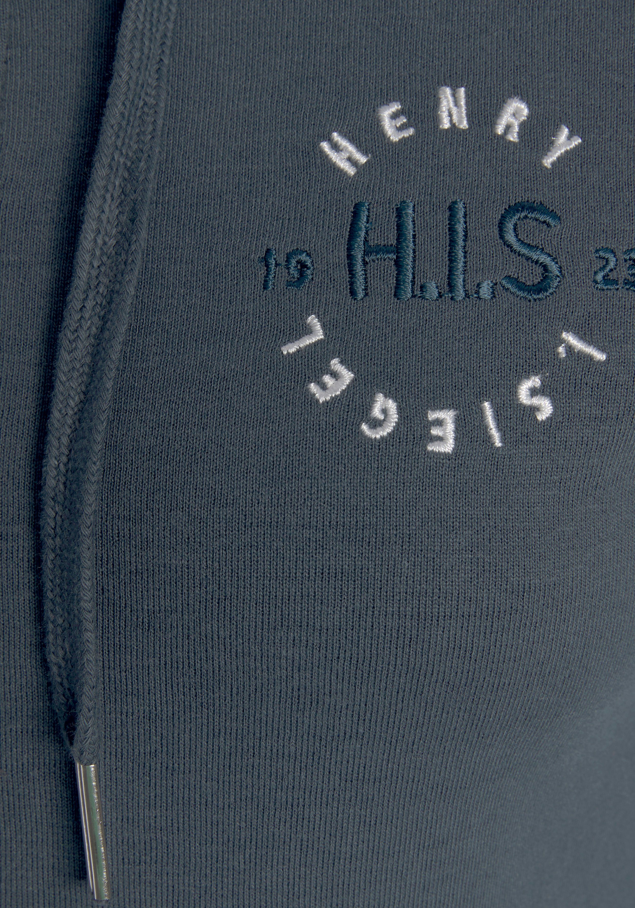 H.I.S Capuchonsweatvest met zijpiping en kleine merkborduurwerk, loungepak