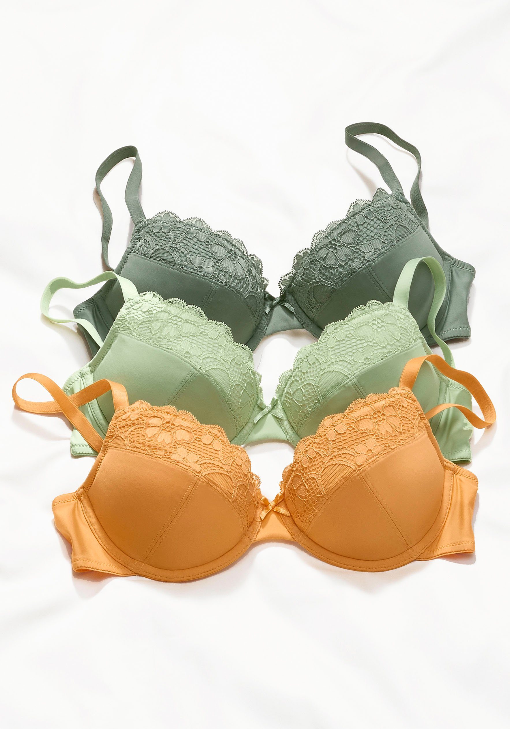 Petite fleur Push-up-bh PETITE FLEUR push-up-bh met beugel in aantrekkelijke multipack, lingerie (3-delig, Set van 3) push-up bh's maat 90 A groen