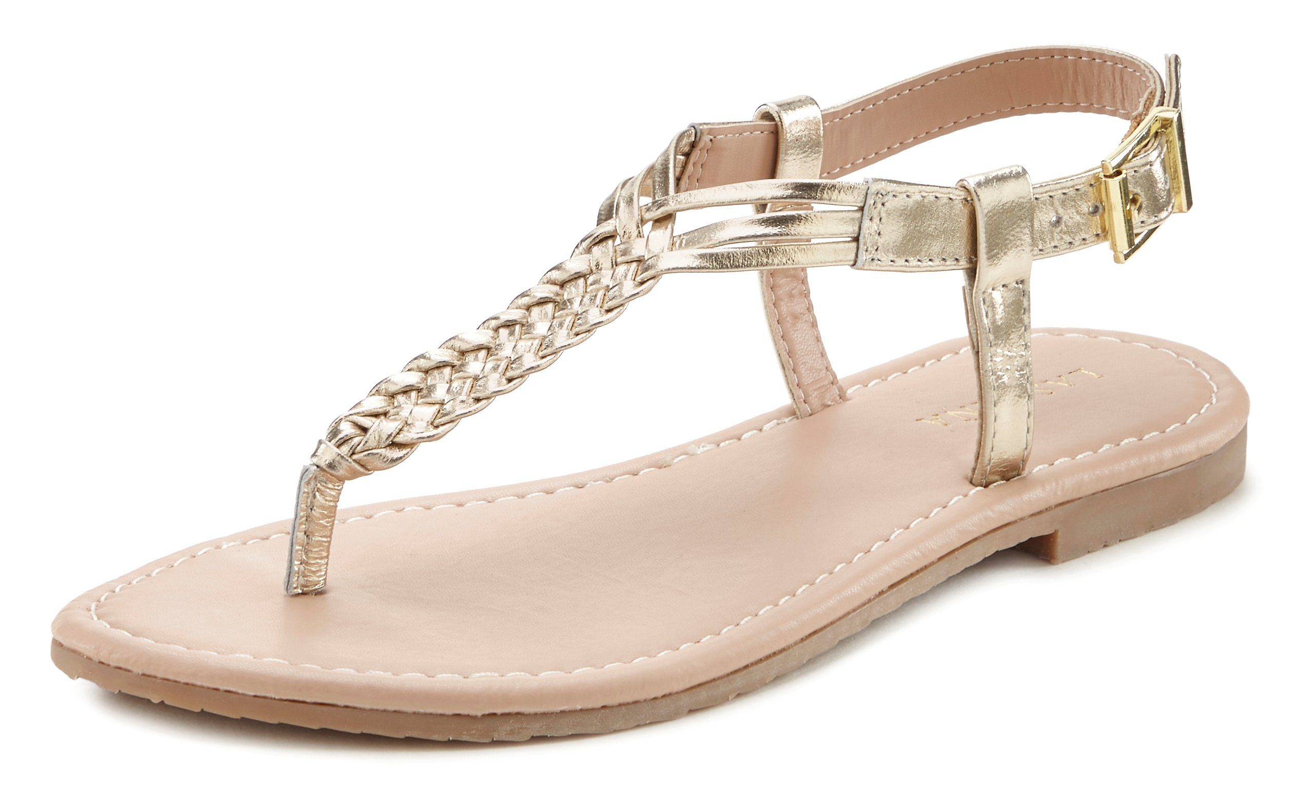 Lascana Teenslippers Sandalet, Zomerschoen Sandaal van leer met vlecht-look