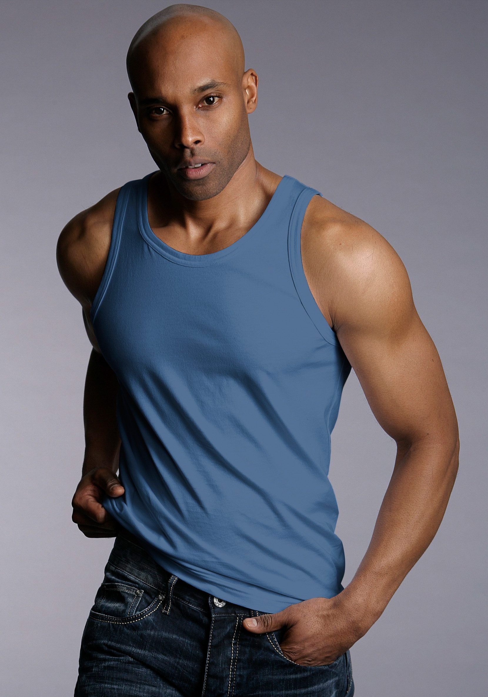 H.I.S Tanktop Onderhemd voor heren met ronde hals van katoen (set, 3-delig) heren maat 6/L blauw