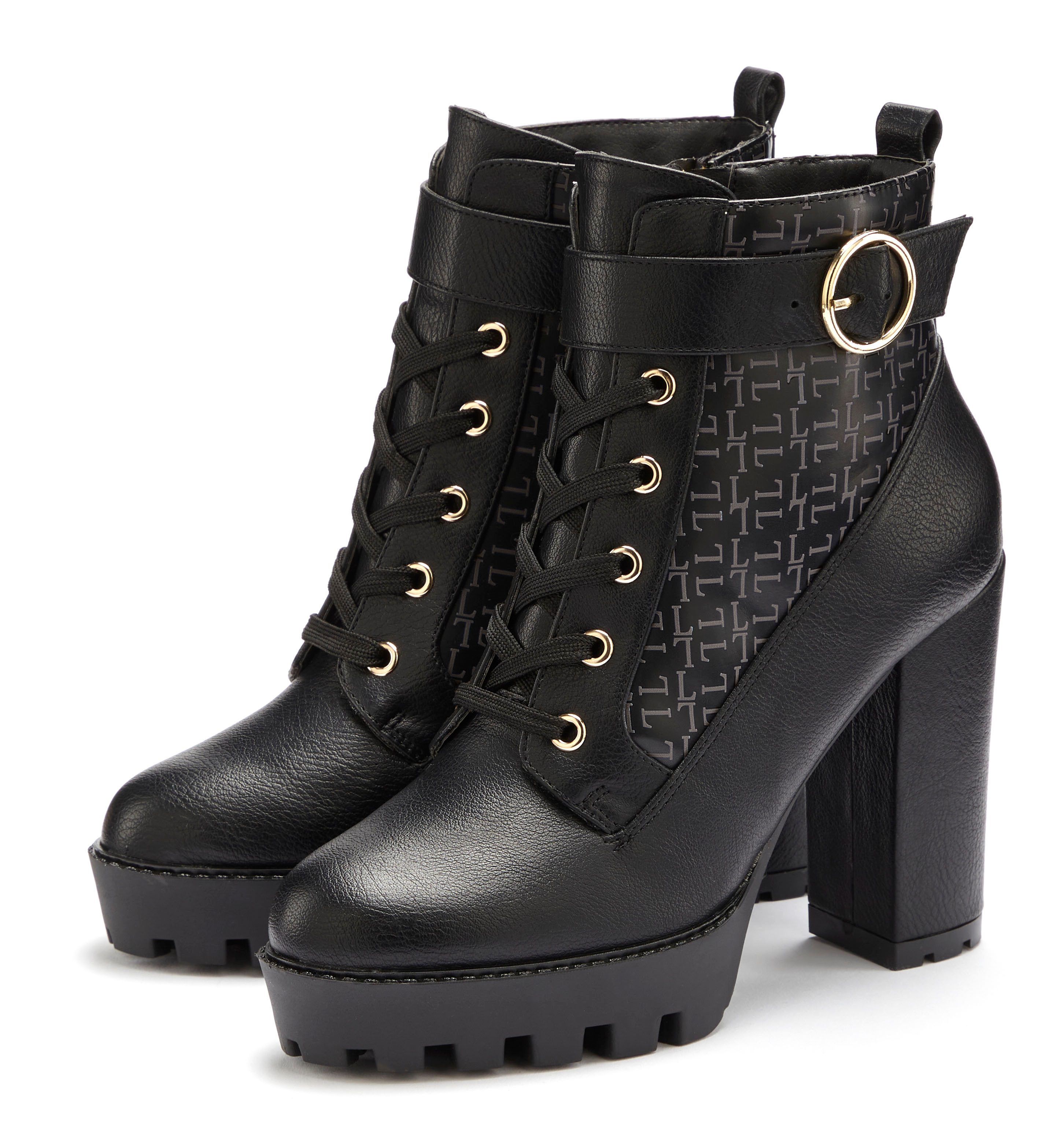 Lascana Laarsjes met blokhak en verfijnde patroon, high-heel enkellaars vegan