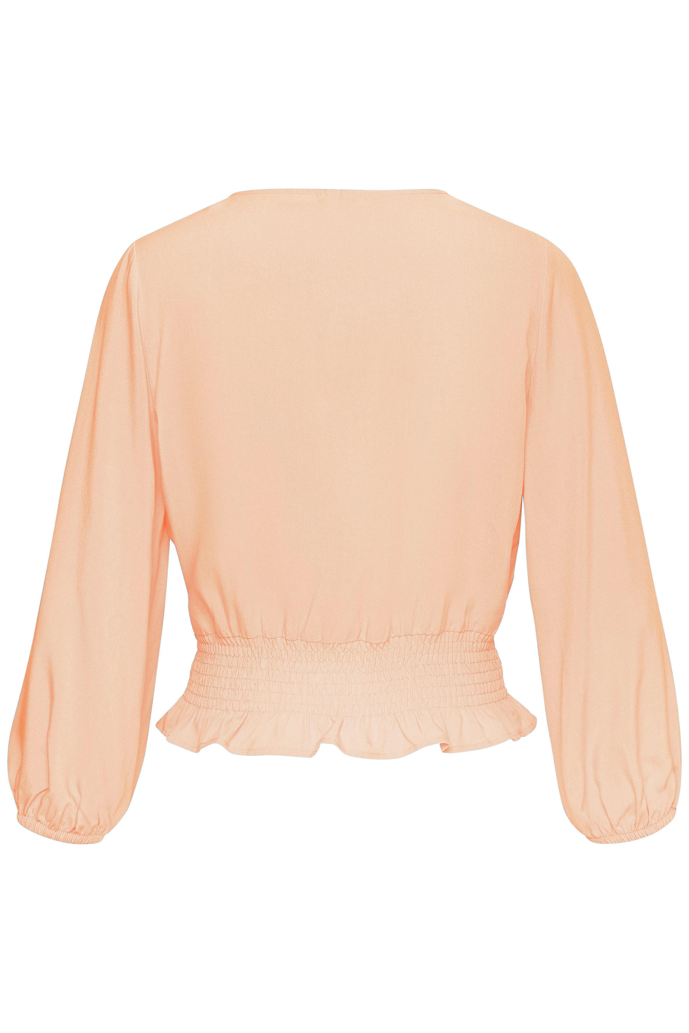 Buffalo Blouse met lange mouwen met brede smokzoom, zomerse damesblouse met v-hals