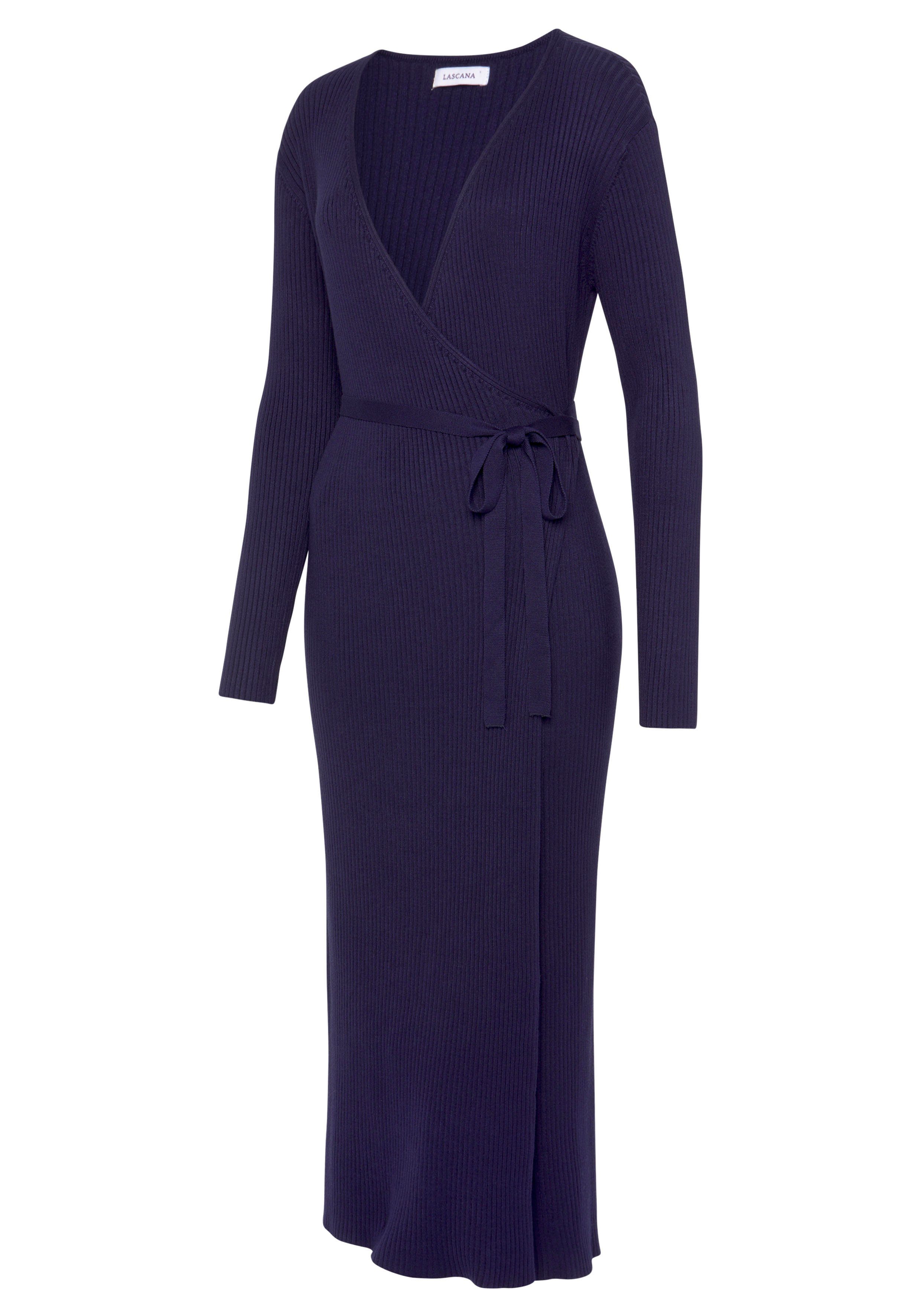 Lascana Gebreide jurk -Loungejurk Wikkeljurk met tailleband, loungewear