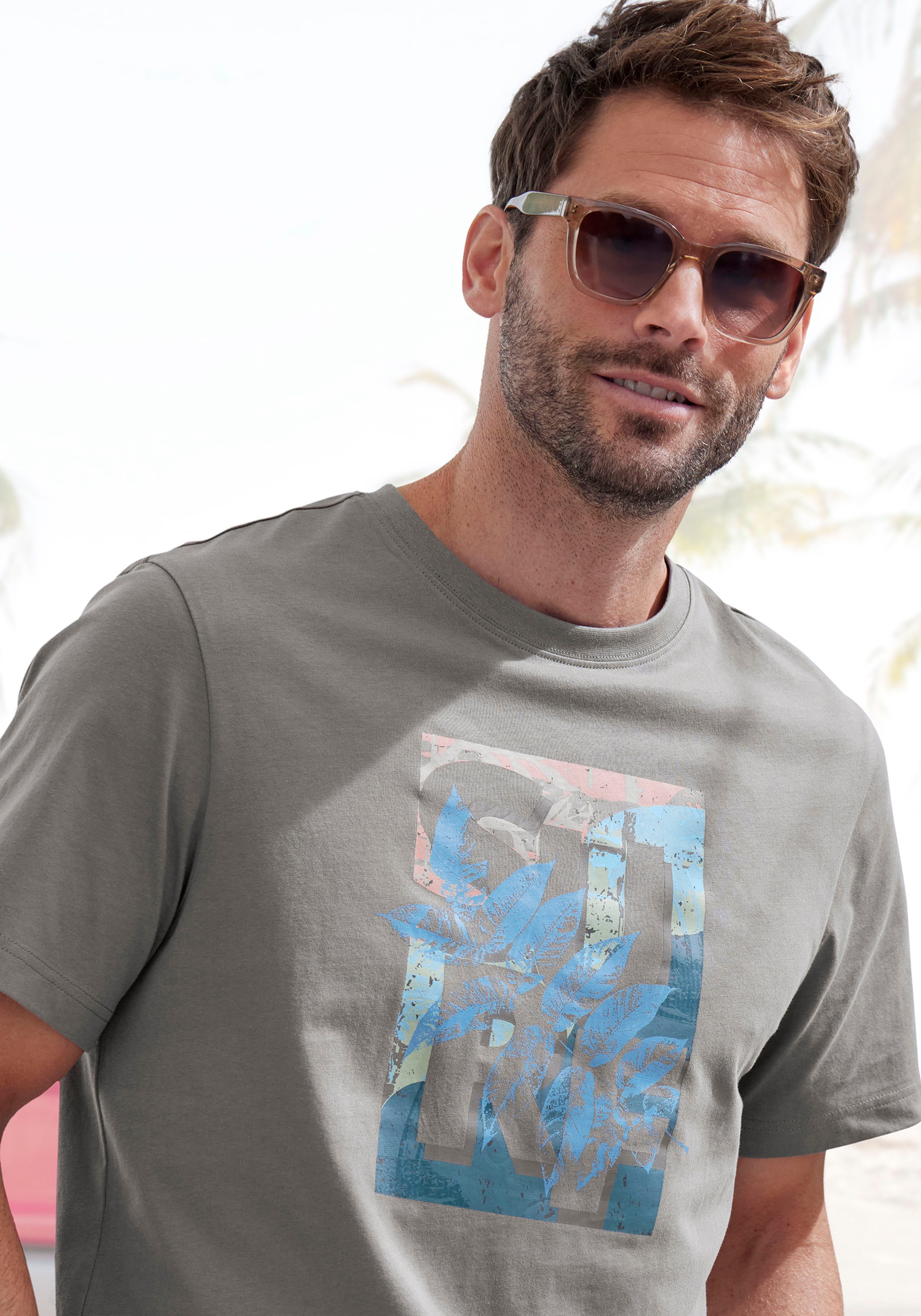 John Devin T-shirt Ronde hals shirt met surf-print van 100% katoen