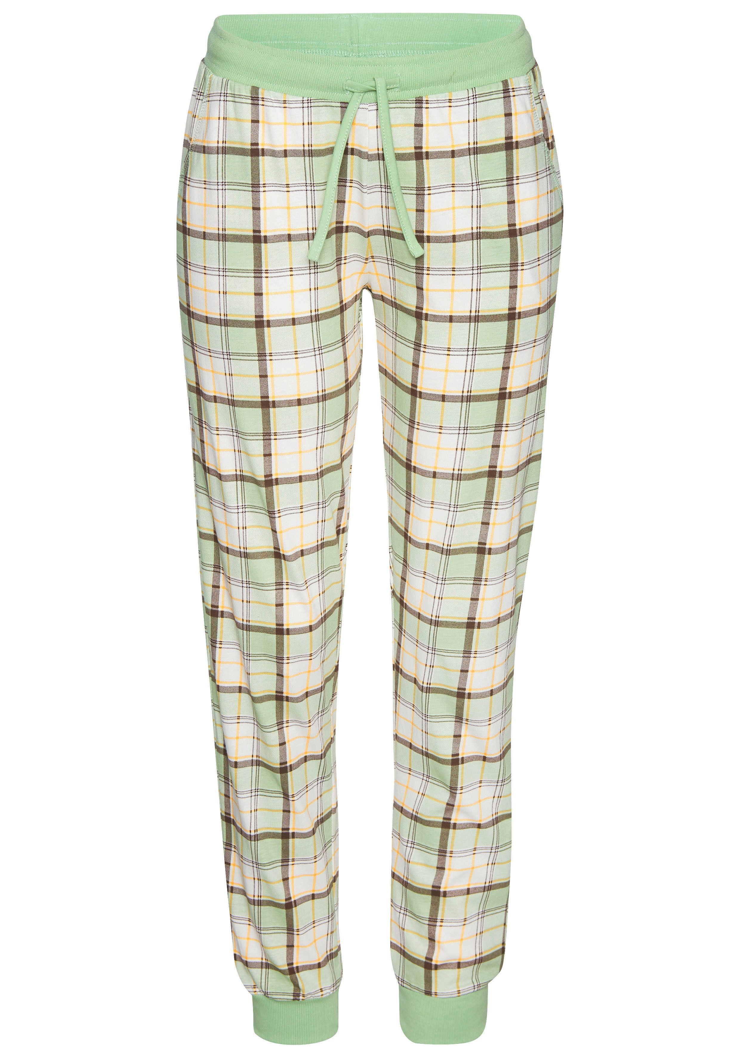 Vivance Dreams Pyjama Lange mouwen shirt met schattige voorprint en geruite broek (Set van 2)