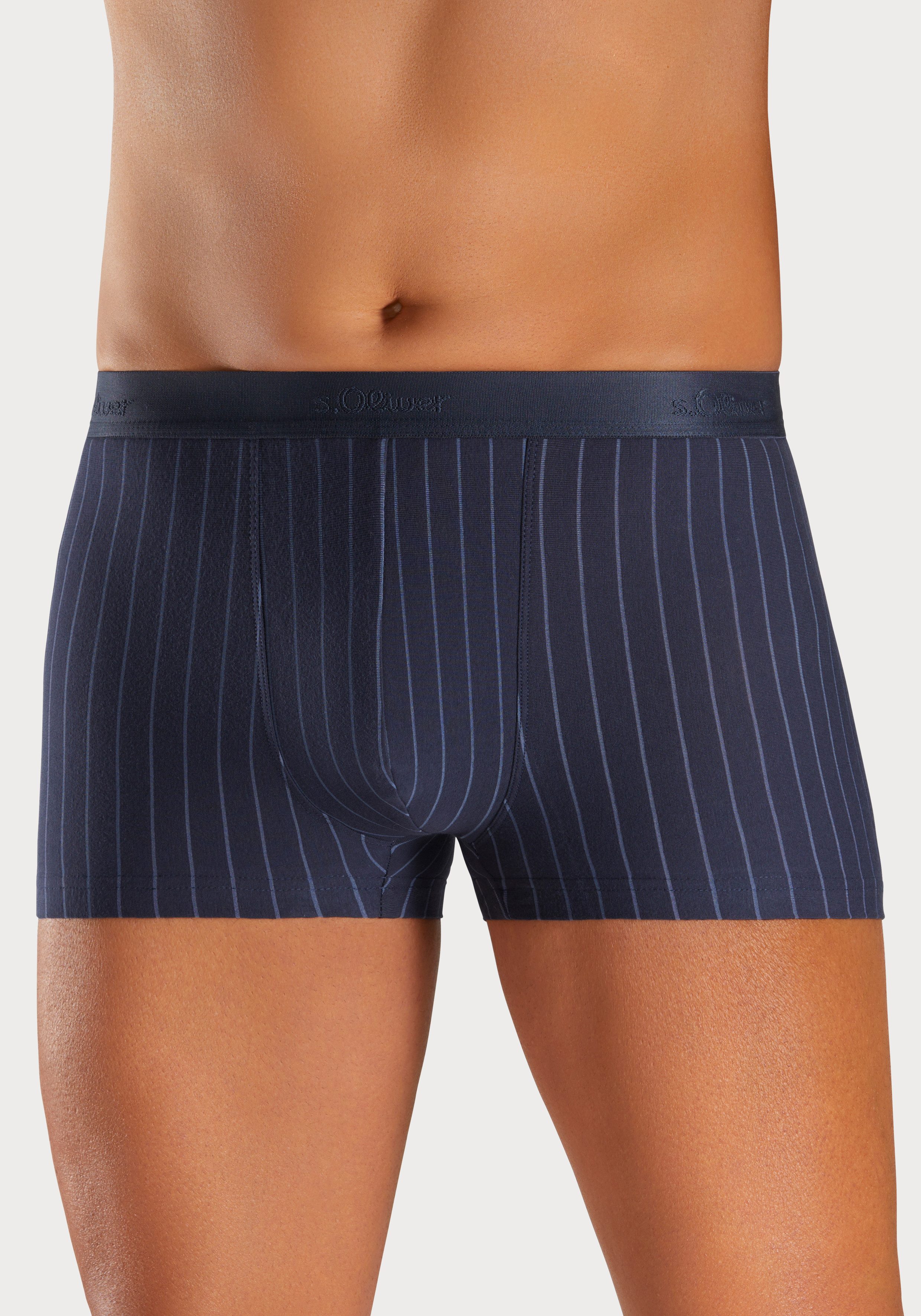 s.Oliver RED LABEL Beachwear Boxershort voor heren in strepen en uni van katoenmix (set, 3 stuks)