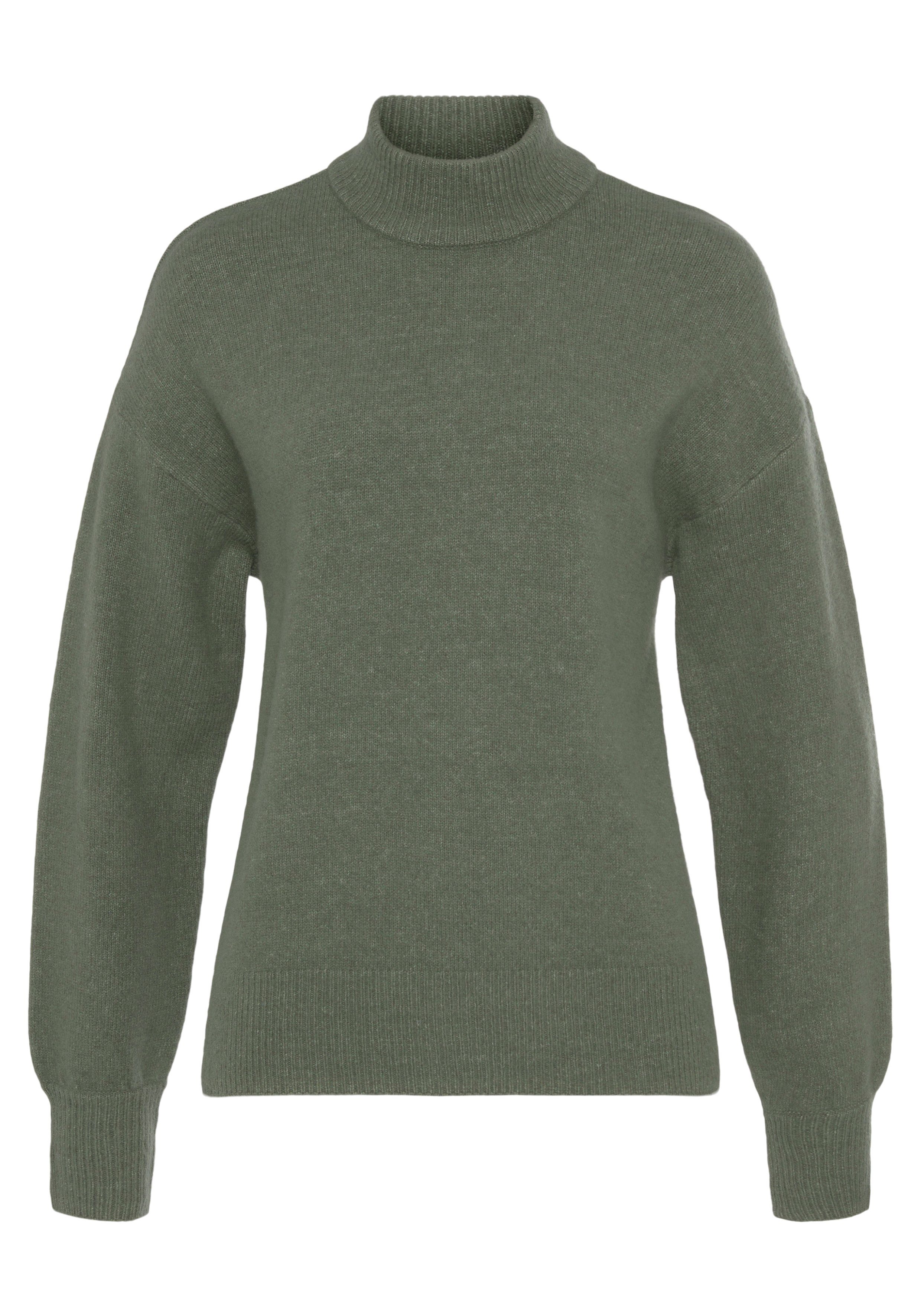 Lascana Gebreide trui -Lounge Pullover met staande kraag en ribboorden, loungewear loungewear maat 32/34 groen
