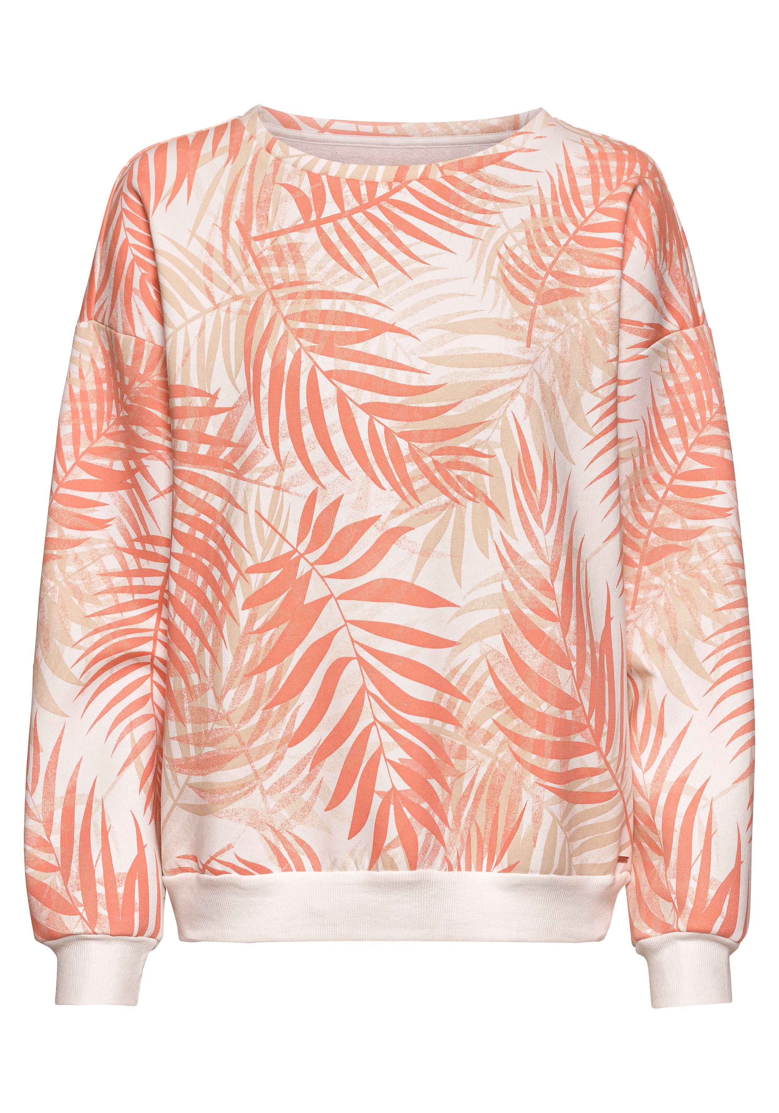 Lascana Sweater Loungeshirt Loungetop met allover-bladerenprint, loungewear (1-delig)