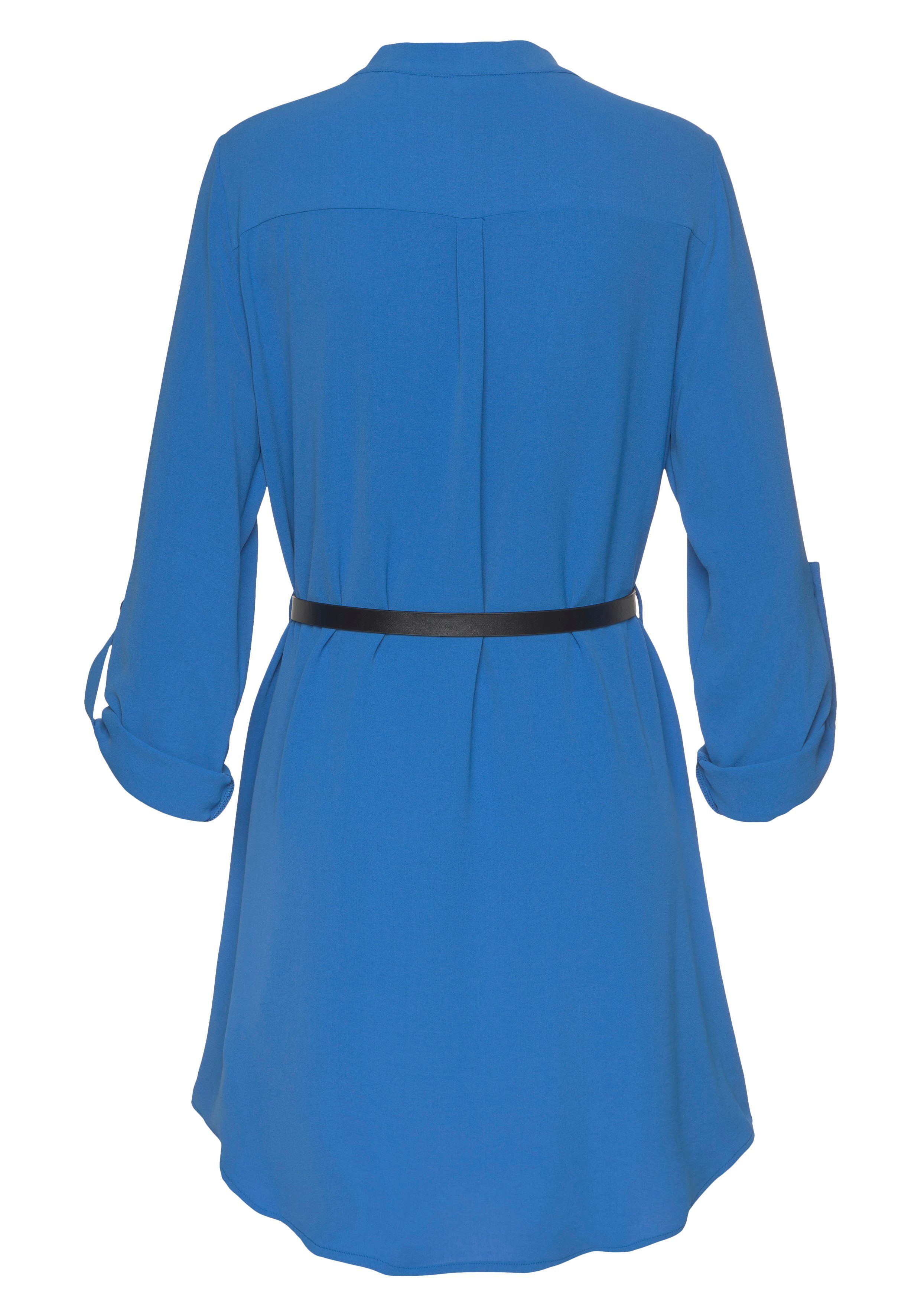 Lascana Lange blouse van gekreppte stof, losse blousejurk, elegant-chic (Met riem in leer-look)