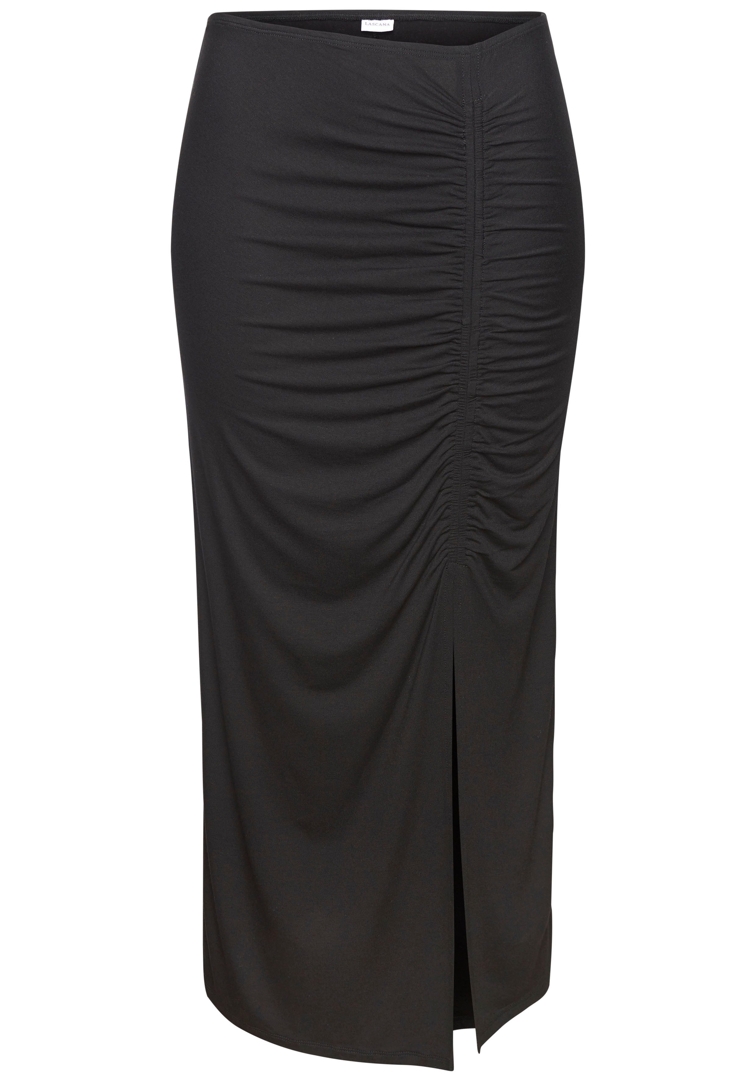 Lascana Jerseyrok met zijplooien en split, midirok