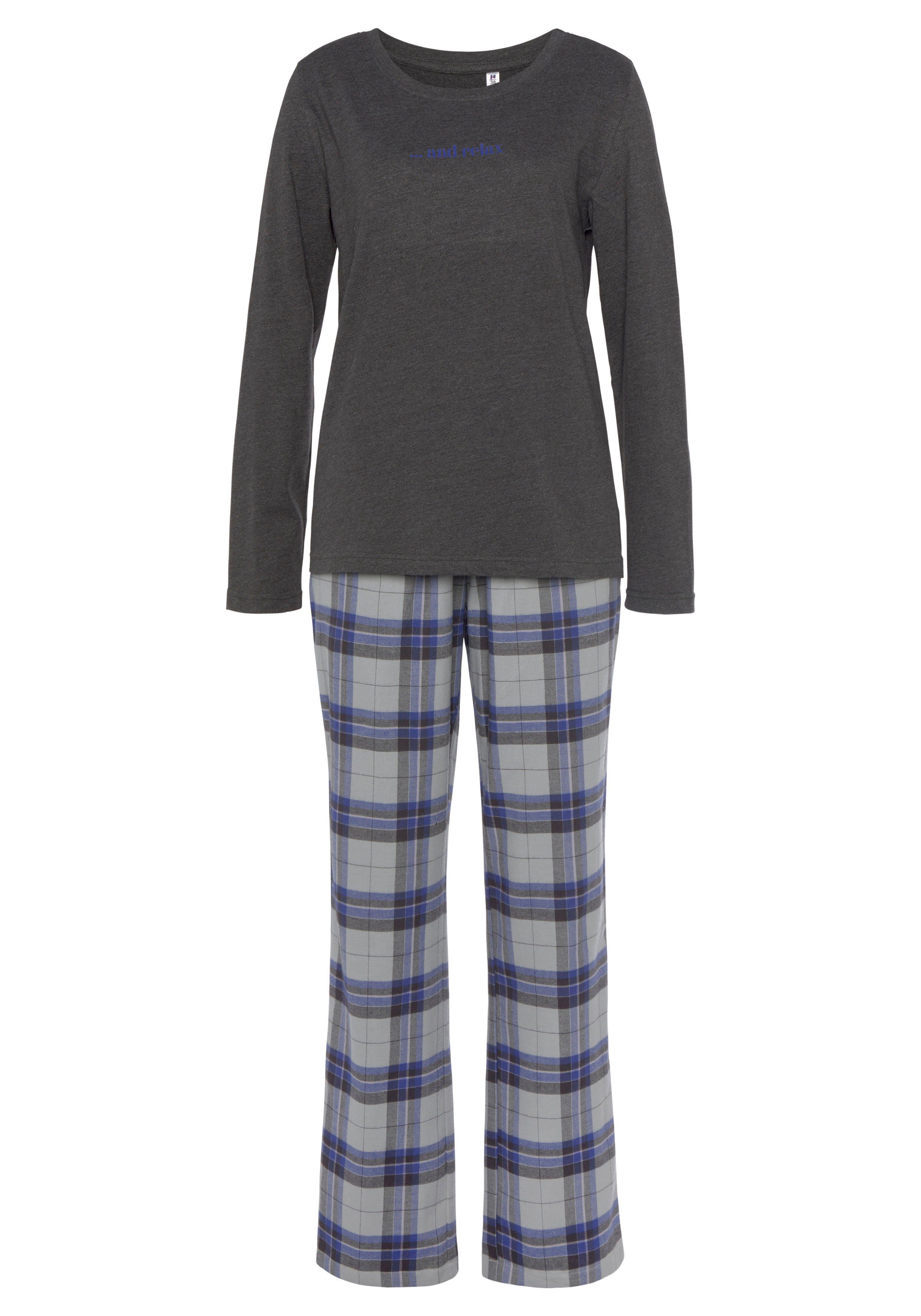 Vivance Dreams Pyjama van knuffelzacht flanel (2-delig) pyjama's maat 44 blauw
