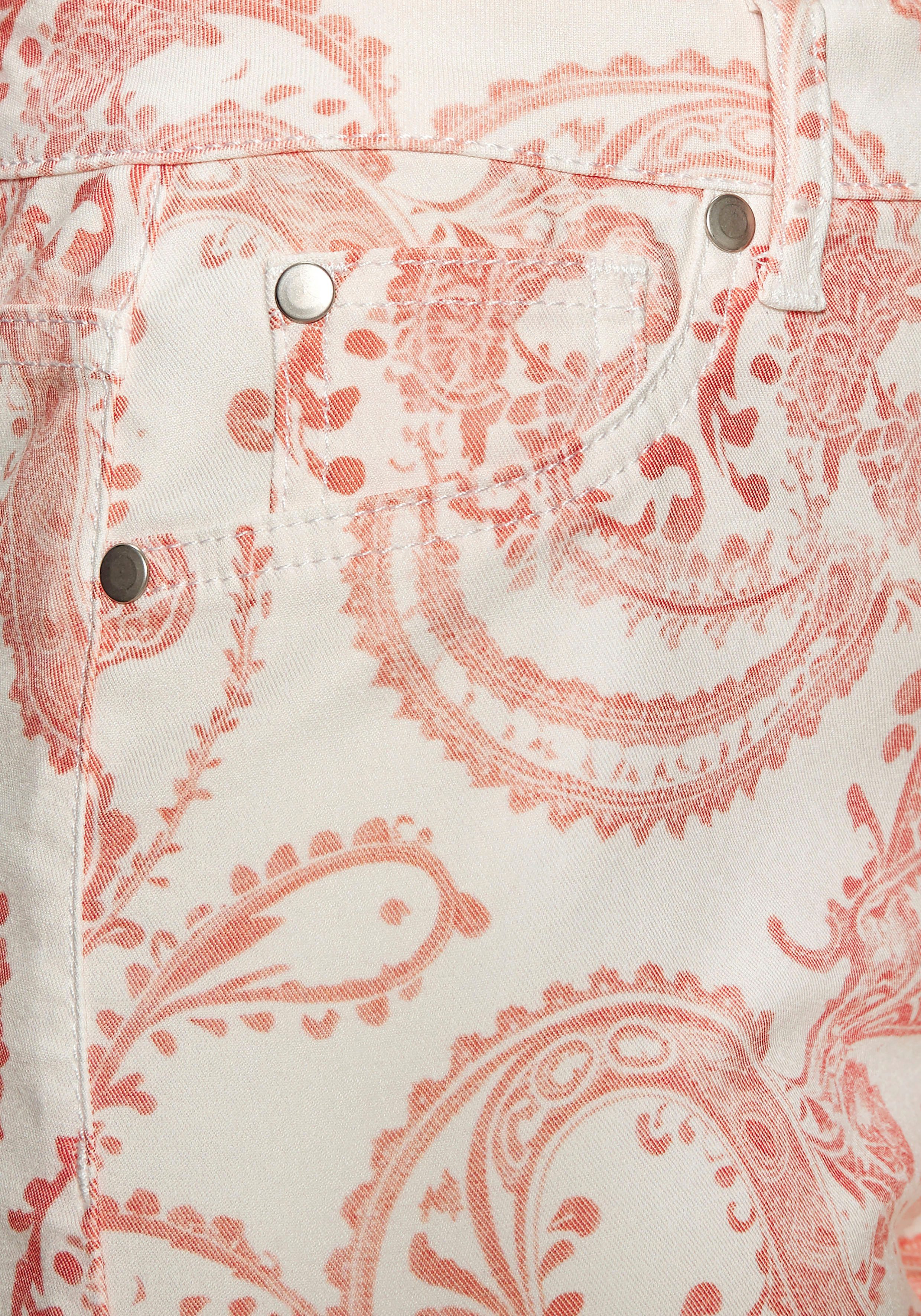 Lascana Jeansshort met paisley-print, bermuda's om op te rollen, korte broek met stretch