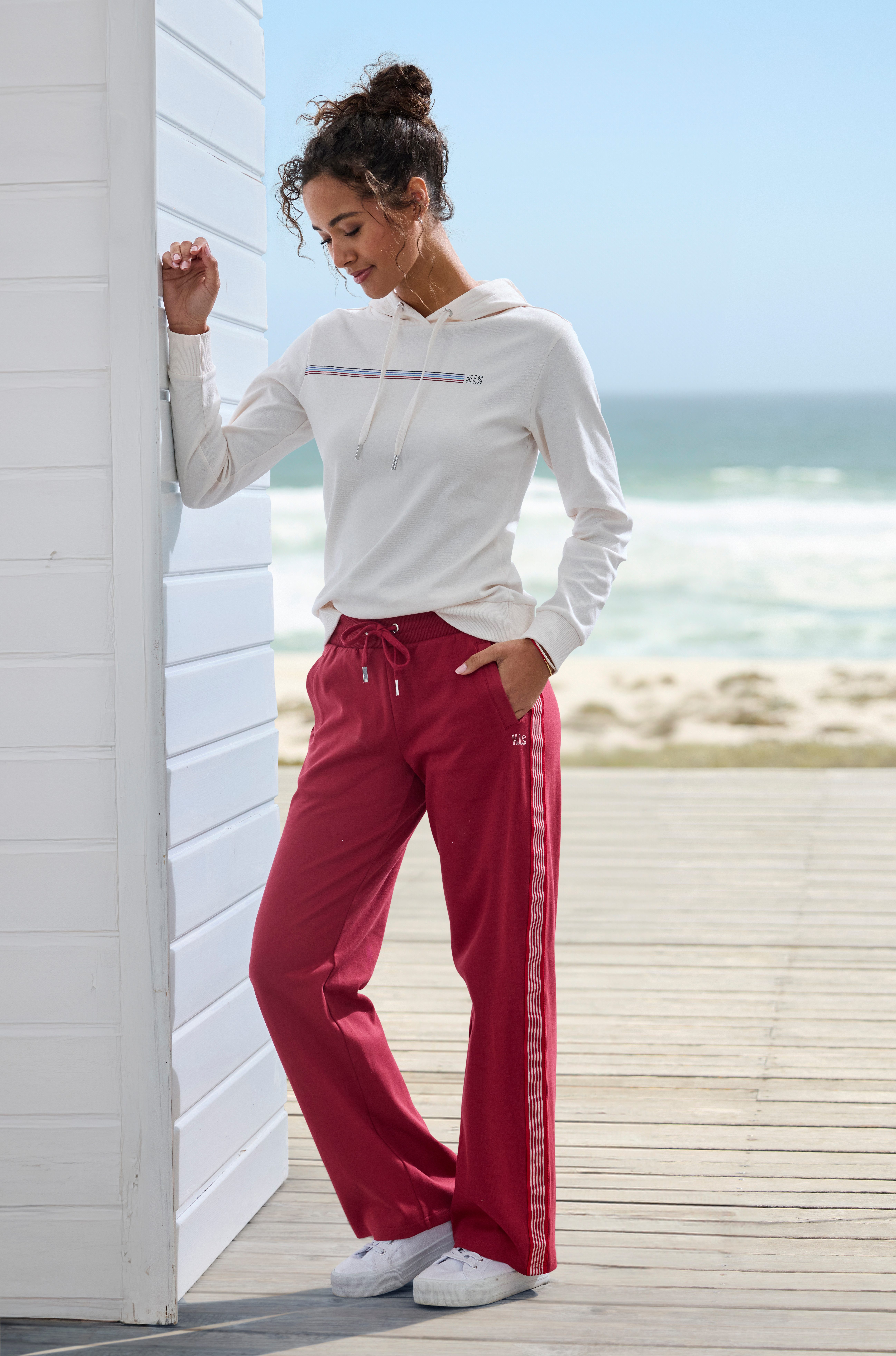 H.I.S Hoodie met kangoeroe zak en streepdru print