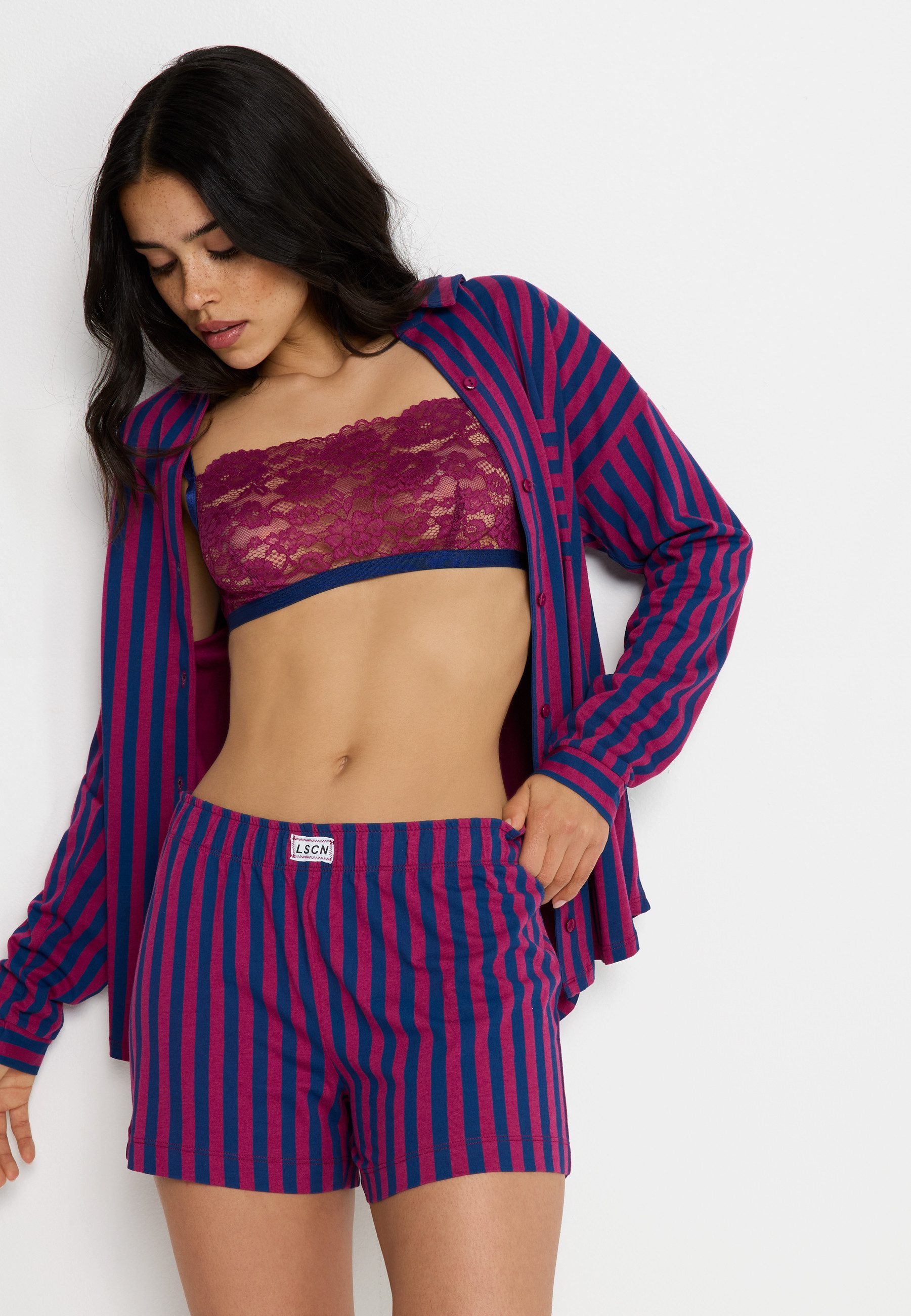 LSCN by LASCANA Shortama met mooi strepenprint (2-delig)