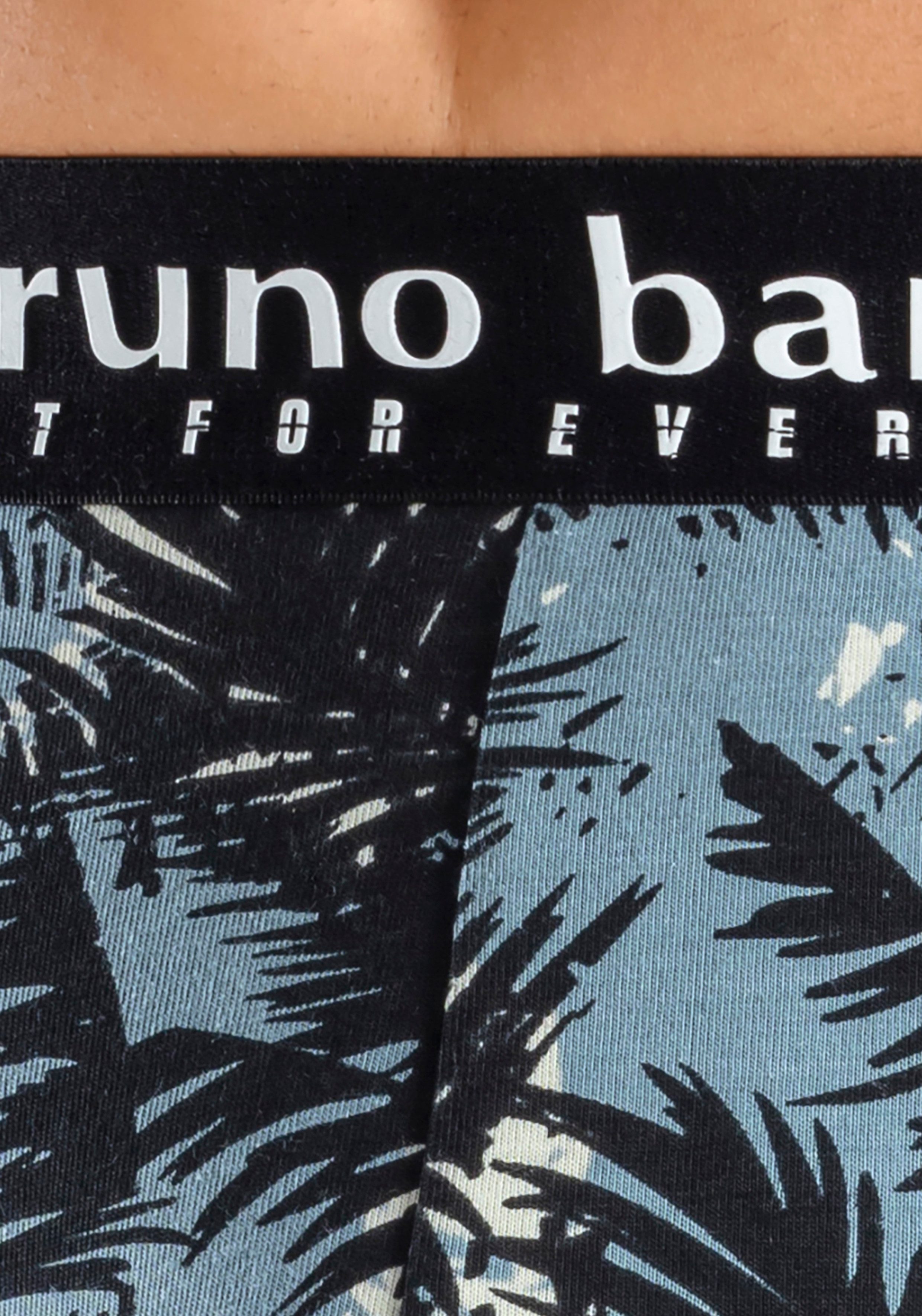 Bruno Banani Lange boxershort met palmprint en effen van katoenmix (4 stuks, Set van 4)