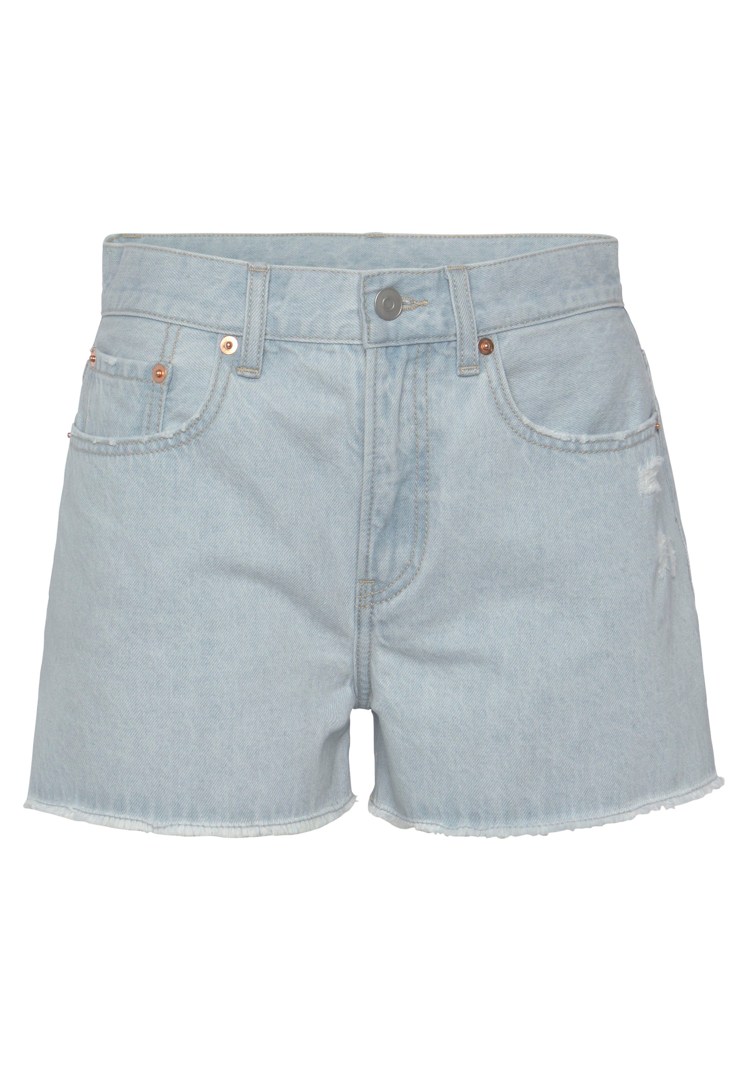 Buffalo Jeansshort met used-effecten, zijschuiven, korte broek van katoen