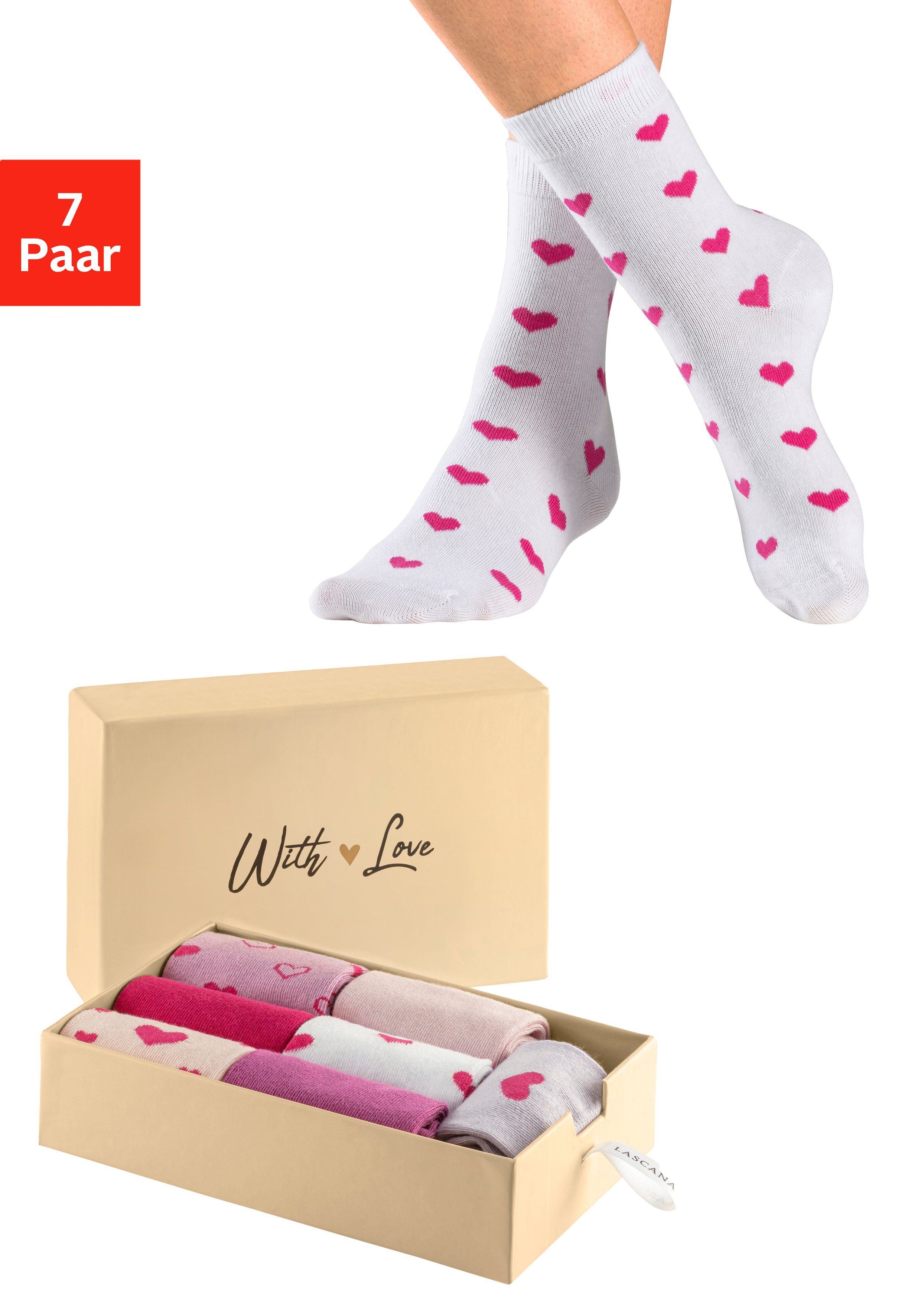 Lascana Basic sokken Cadeau Valentijnsdag in geschenkdoos voor valentijnsdag (box, 7 paar)