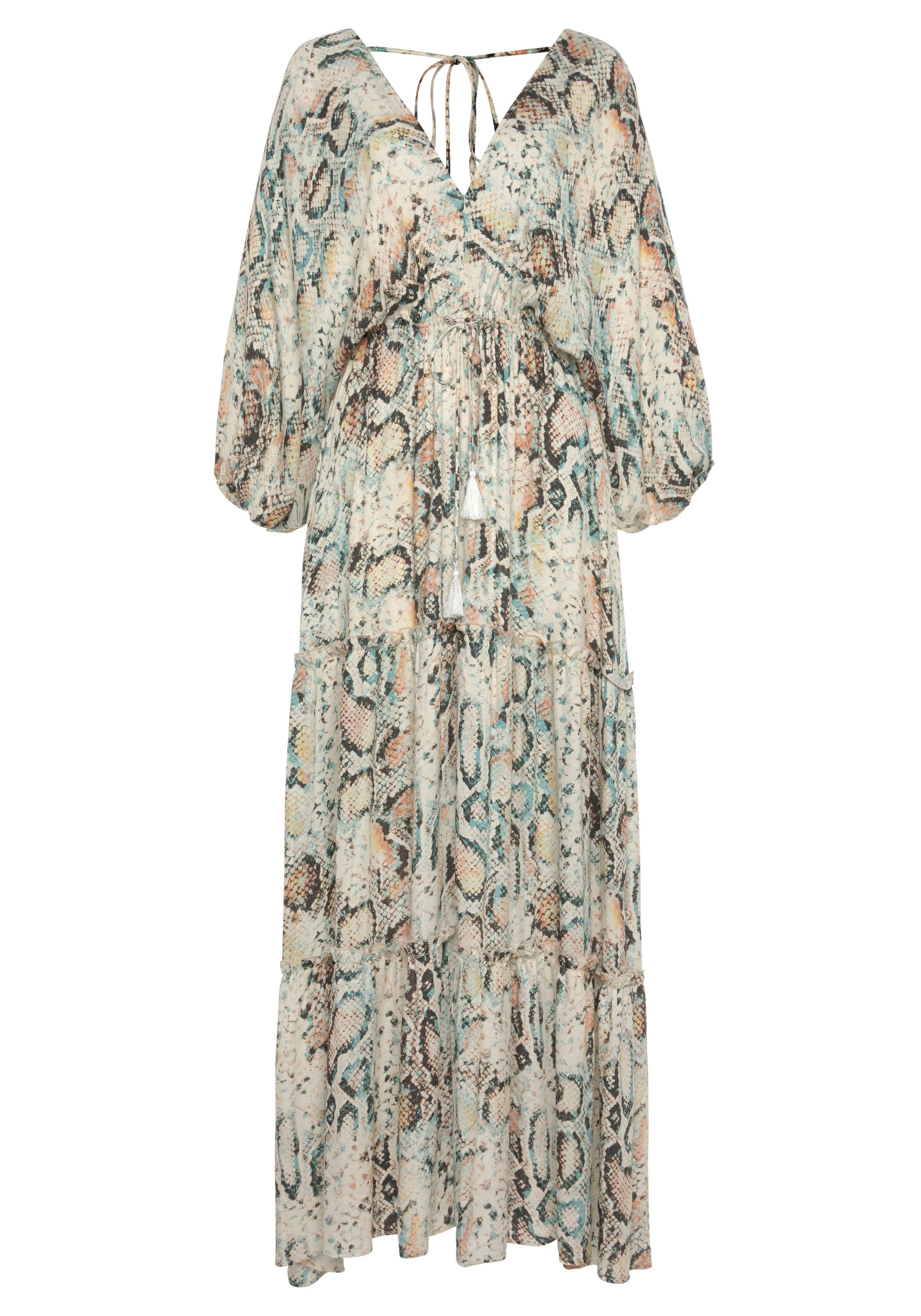 Buffalo Maxi-jurk met slangenmotief en v-hals, zomerjurk, casual-chic