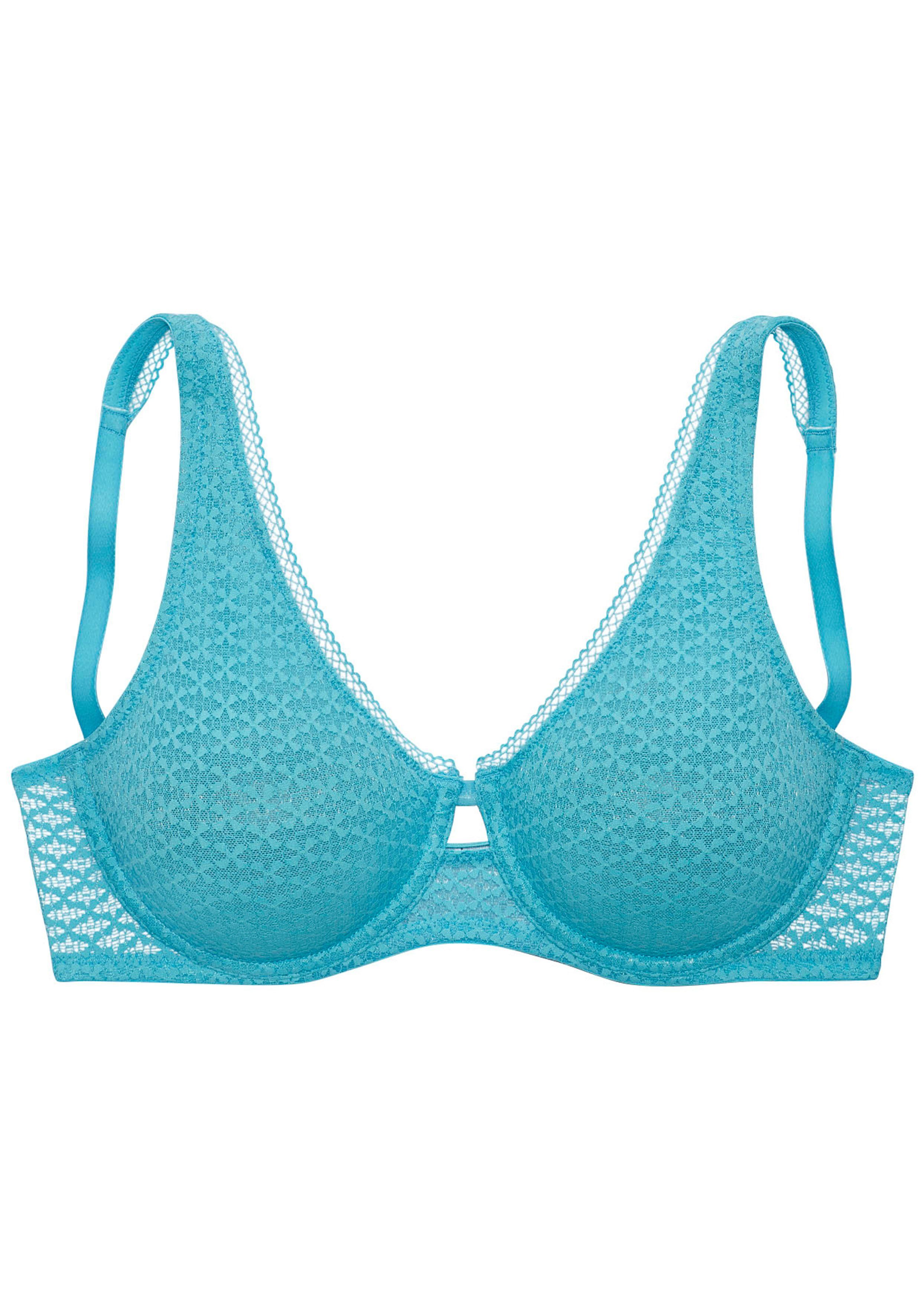 Nuance Minimizer-bh met beugel van fijne, grafische kant beugel bh's maat 100 F blauw