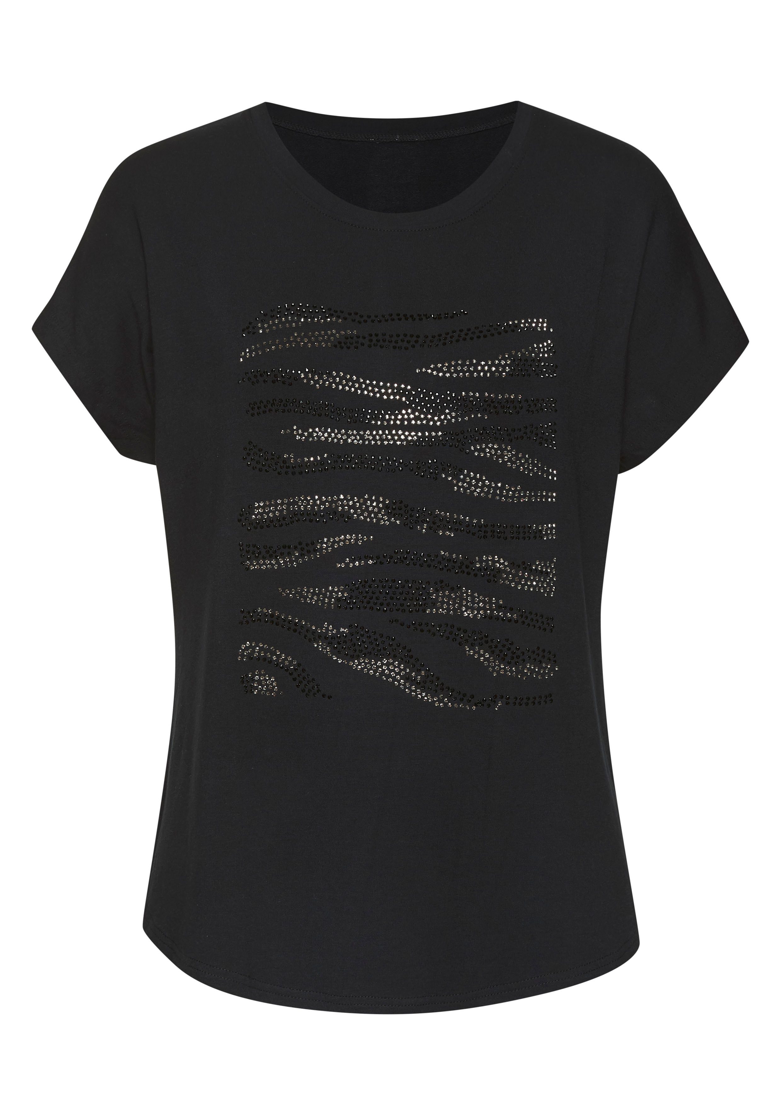 Lascana Shirt met ronde hals Met strass-dessin van hoogwaardige french terry-kwaliteit van viscose