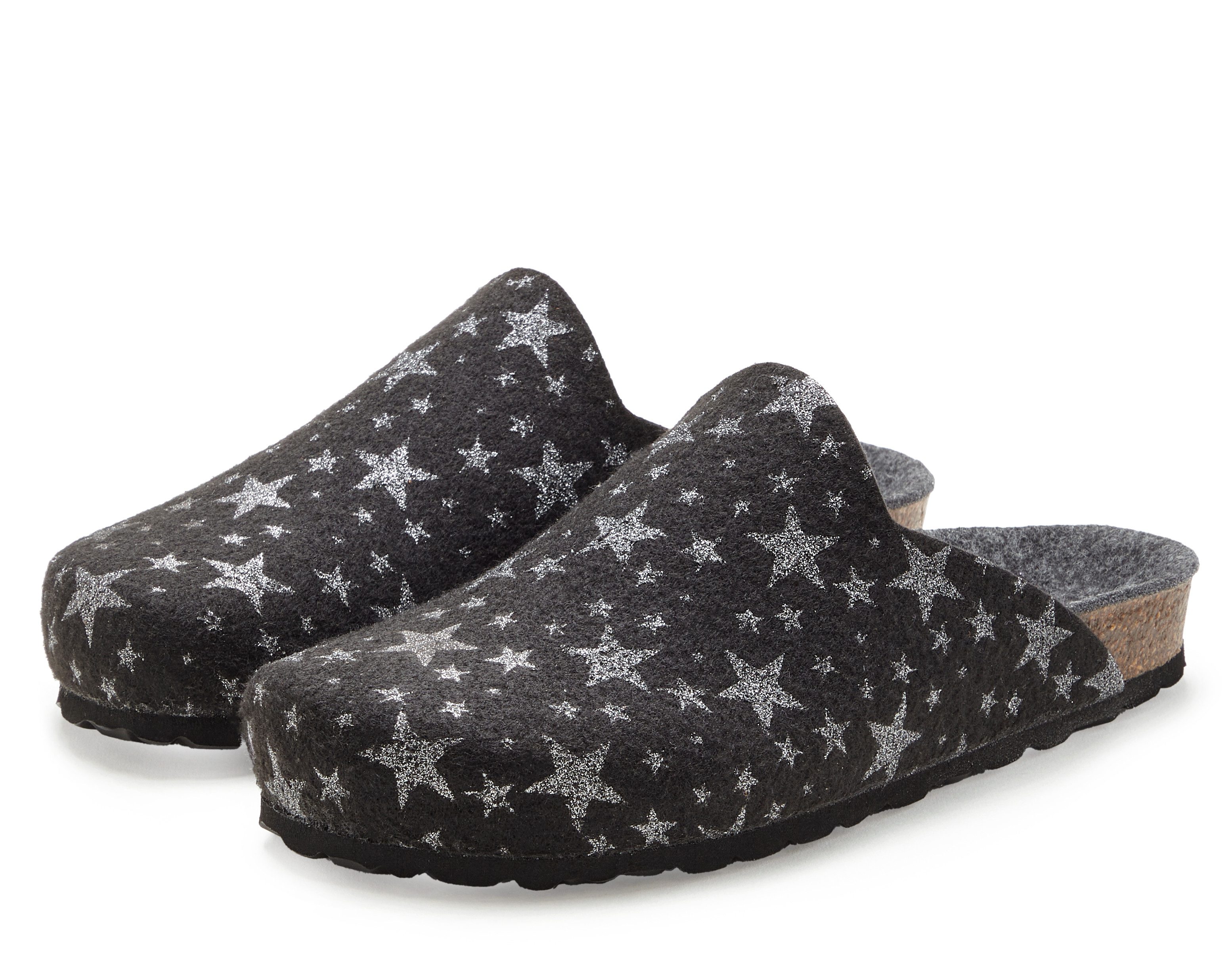 Vivance Slippers Pantoffel, klomp, pantoffel, van vilt met verwarmend kurken voetbed & sterrenprint