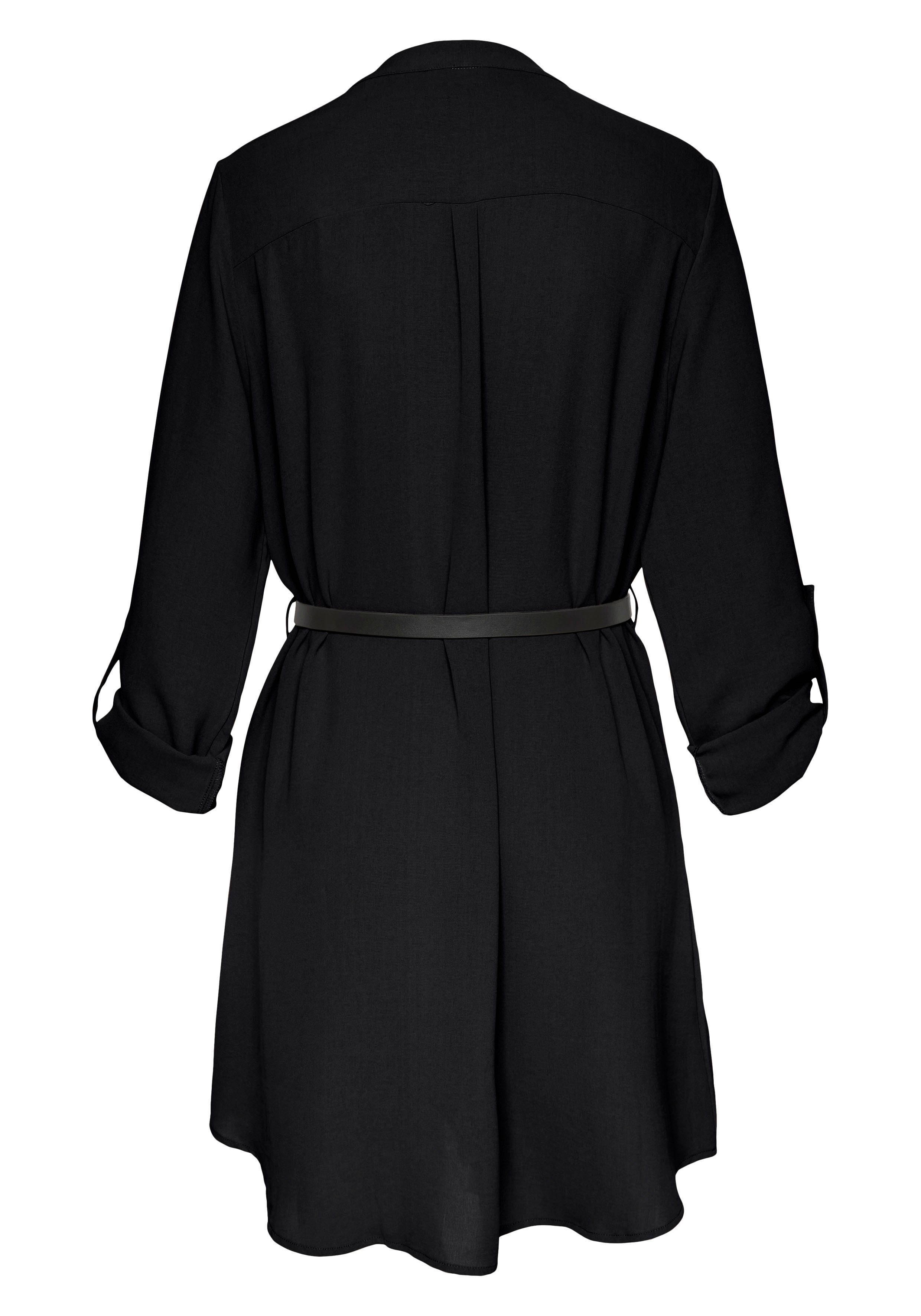 Lascana Lange blouse van gekreppte stof, losse blousejurk, elegant-chic (Met riem in leer-look)