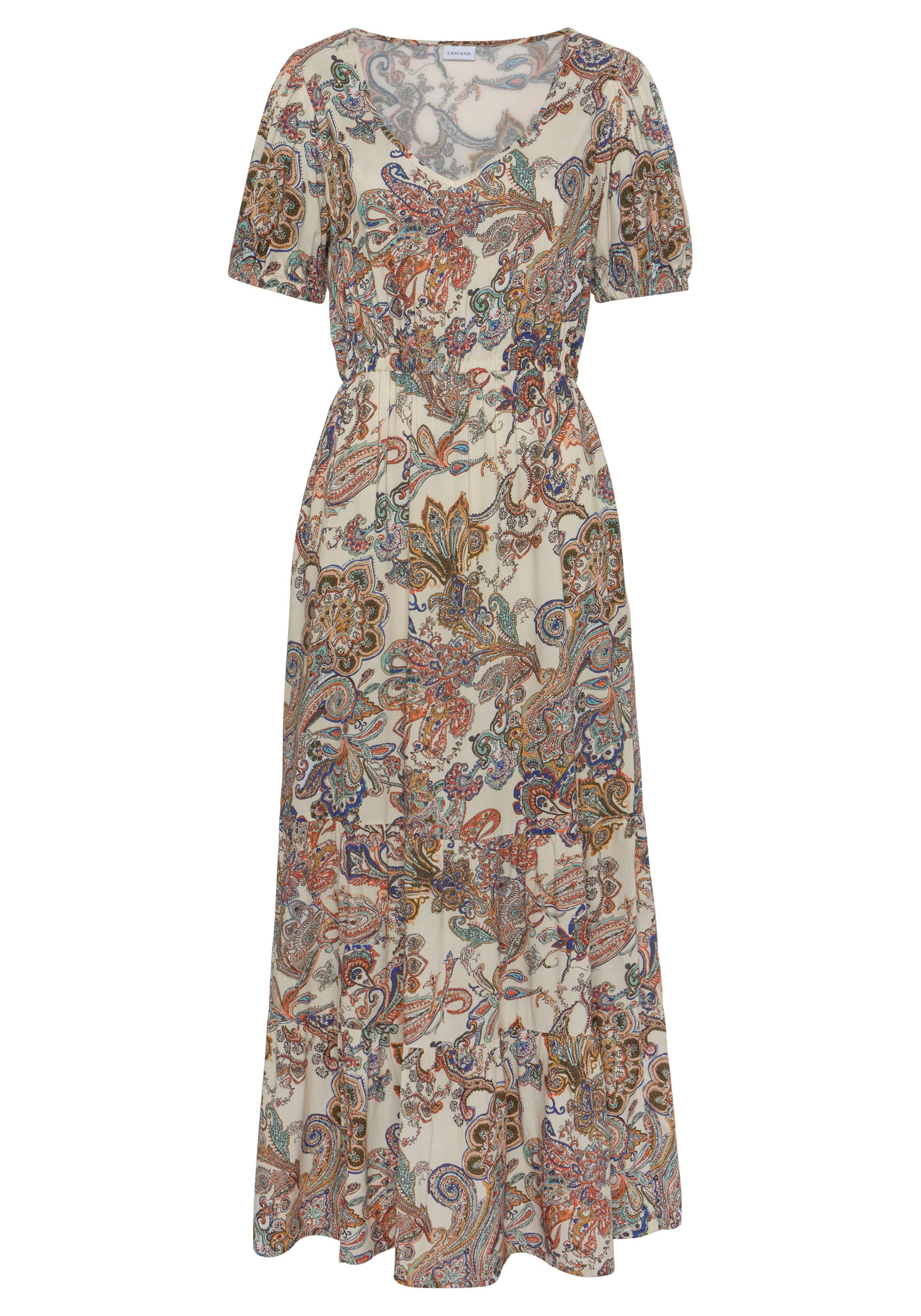 Vivance Maxi-jurk van geweven viscose, paisleyprint, drukkleed, volants