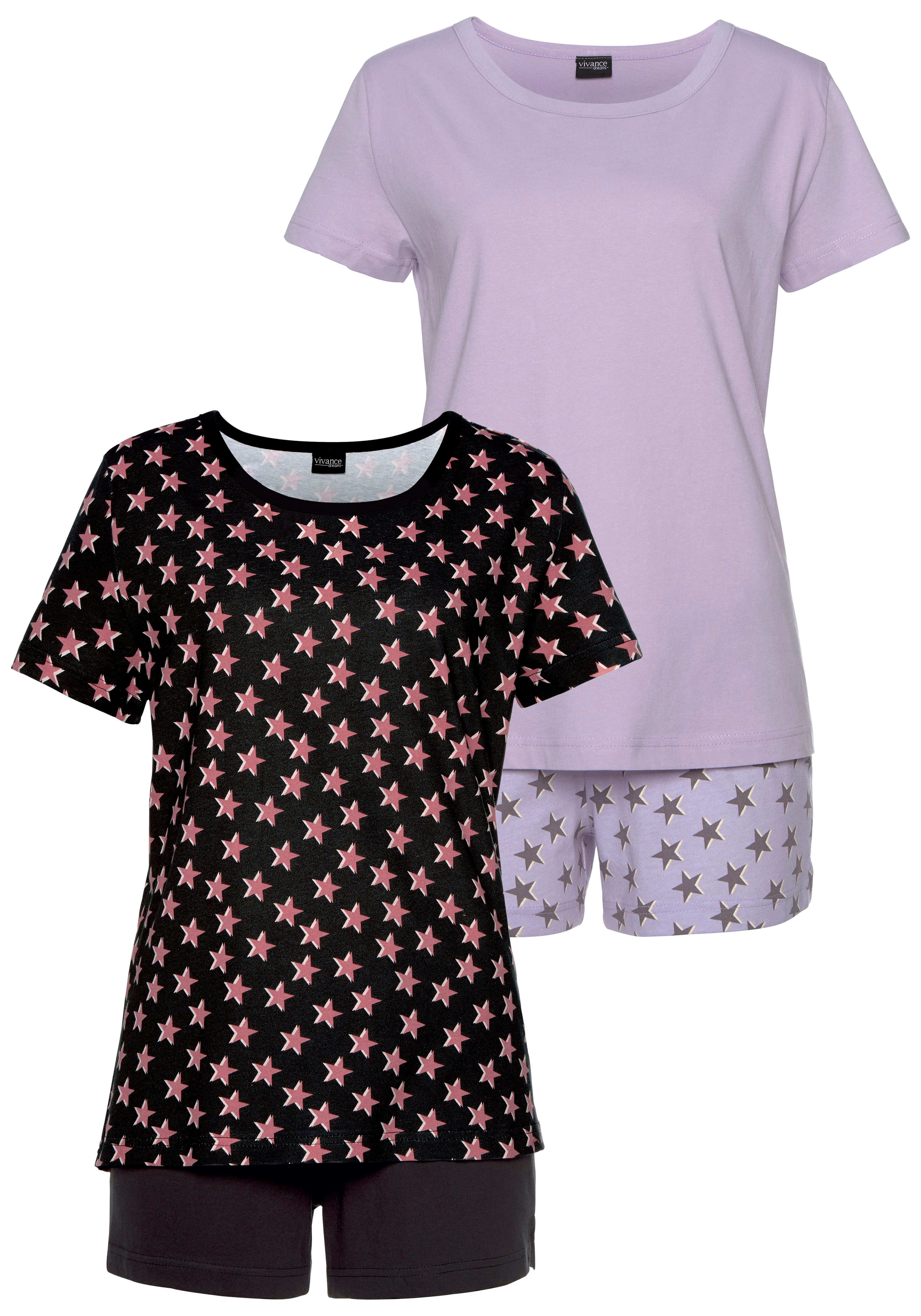 Vivance Dreams Shortama met sterrenprint (4-delig, Set van 2)