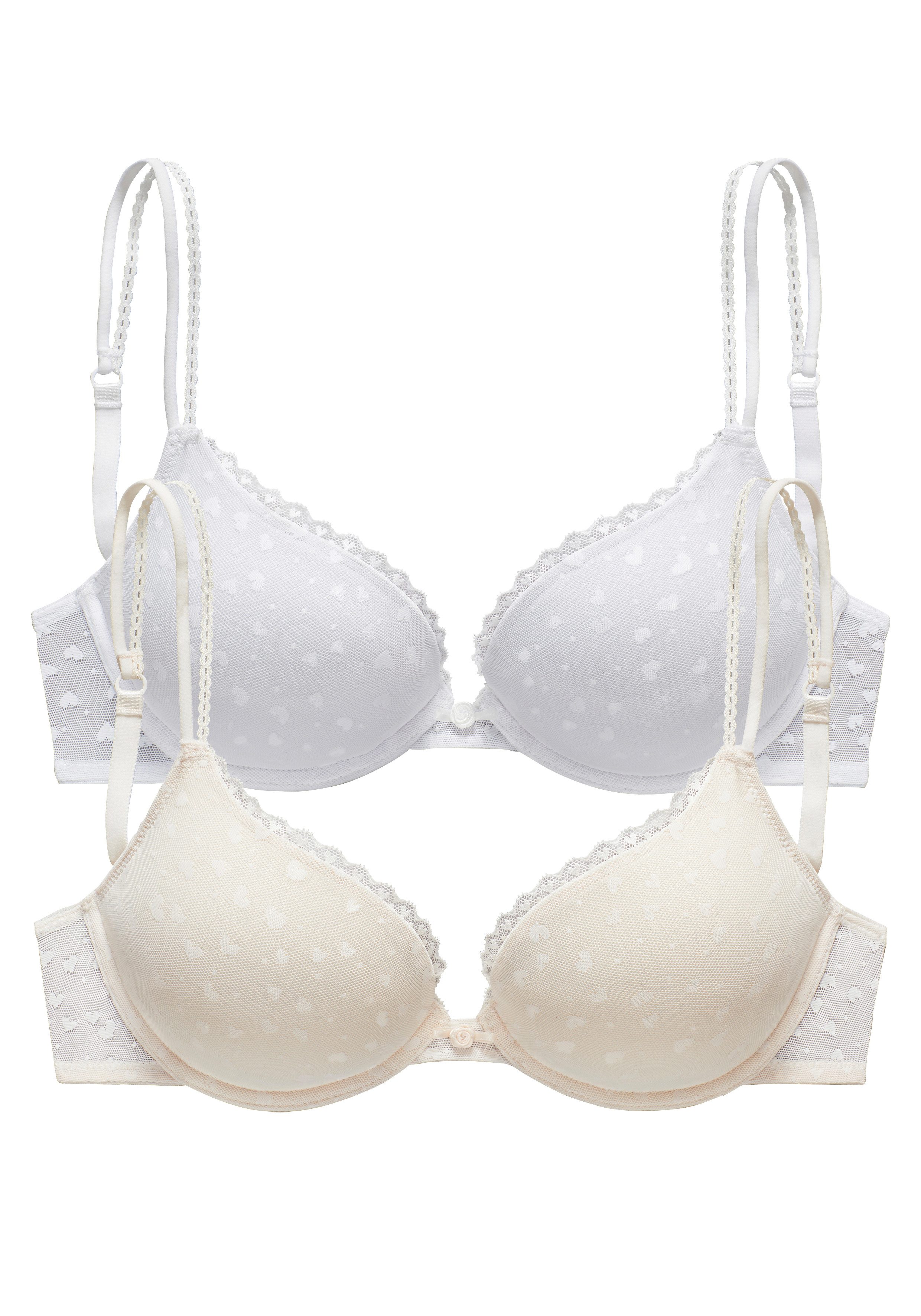 Petite fleur Push-up-bh uit schattig hartjes-mesh met elegante spaghetti-bandjes, sexy lingerie (2-delig, Set van 2) push-up bh's maat C C wit
