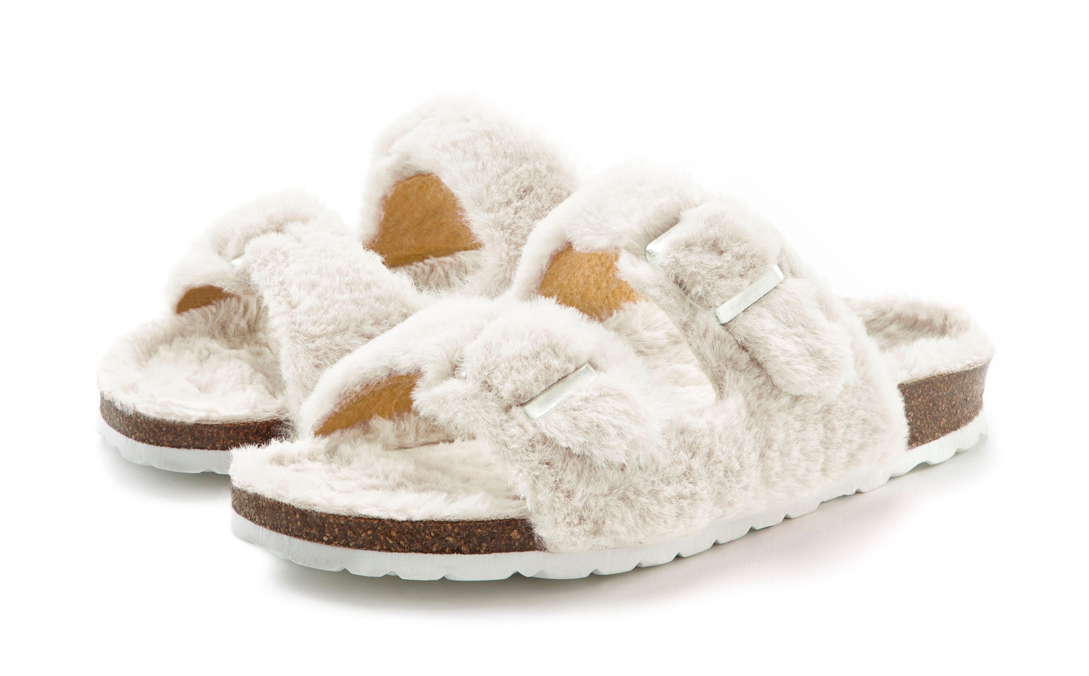 Vivance Pantoffels Pantoffel, Pluche Pantoffels met knuffelig, warm faux fur, kurkvoetbed, pantoffel, slipper