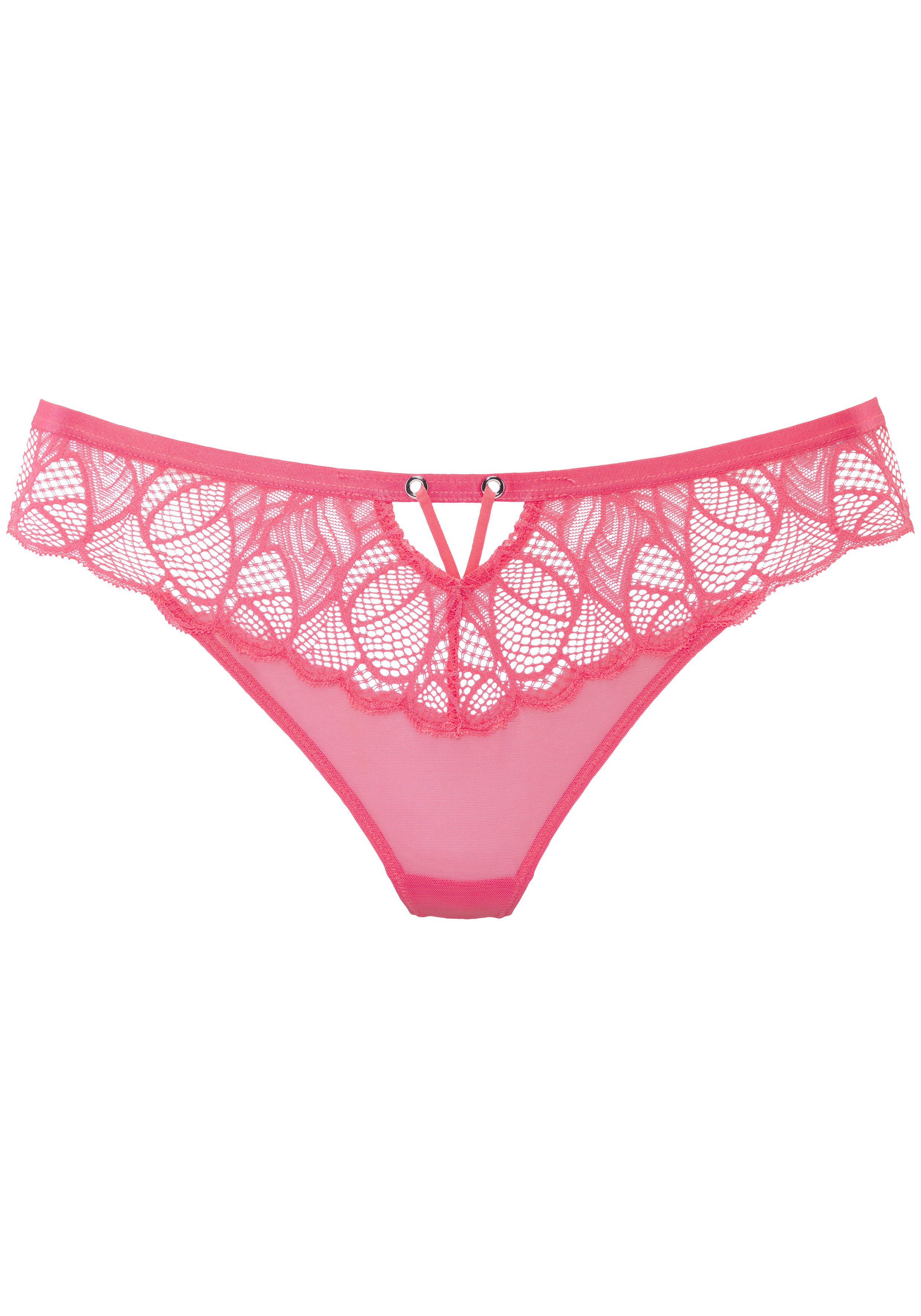 Lascana String ALICIA met mooie band van fijn kant strings maat 36/38 roze