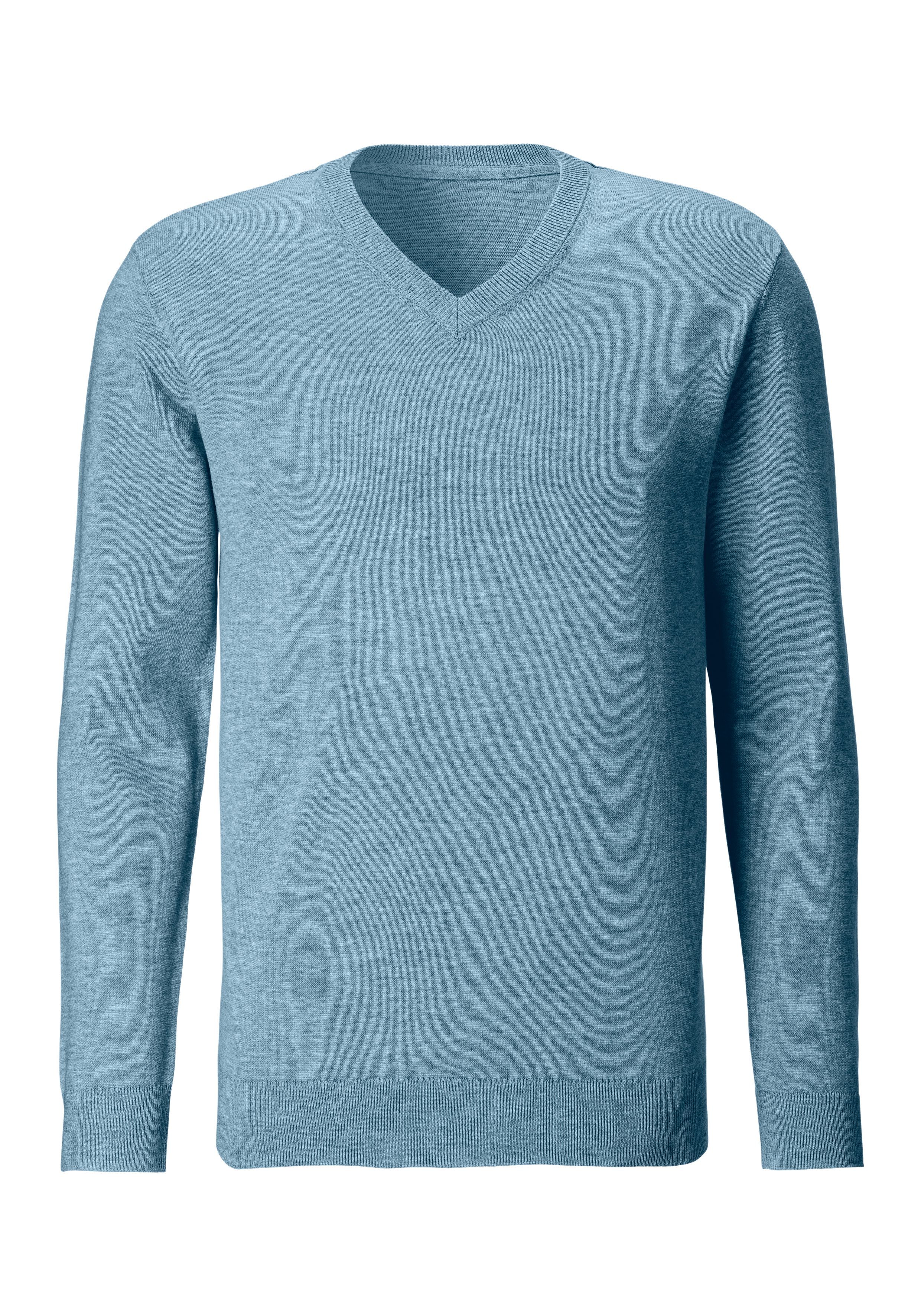 H.I.S Gebreide trui met v-hals, pullover van fijn breiwerk, katoenmix heren maat XL (56/58)