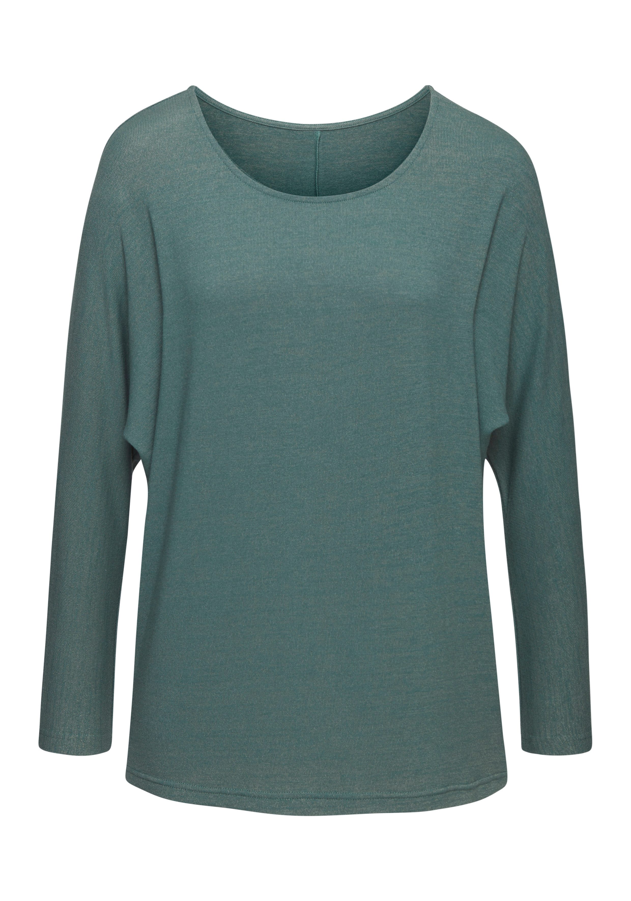 Lascana Shirt met lange mouwen Met vlindermouwen van zacht viscose-fijntricot shirts maat 48/50 blauw