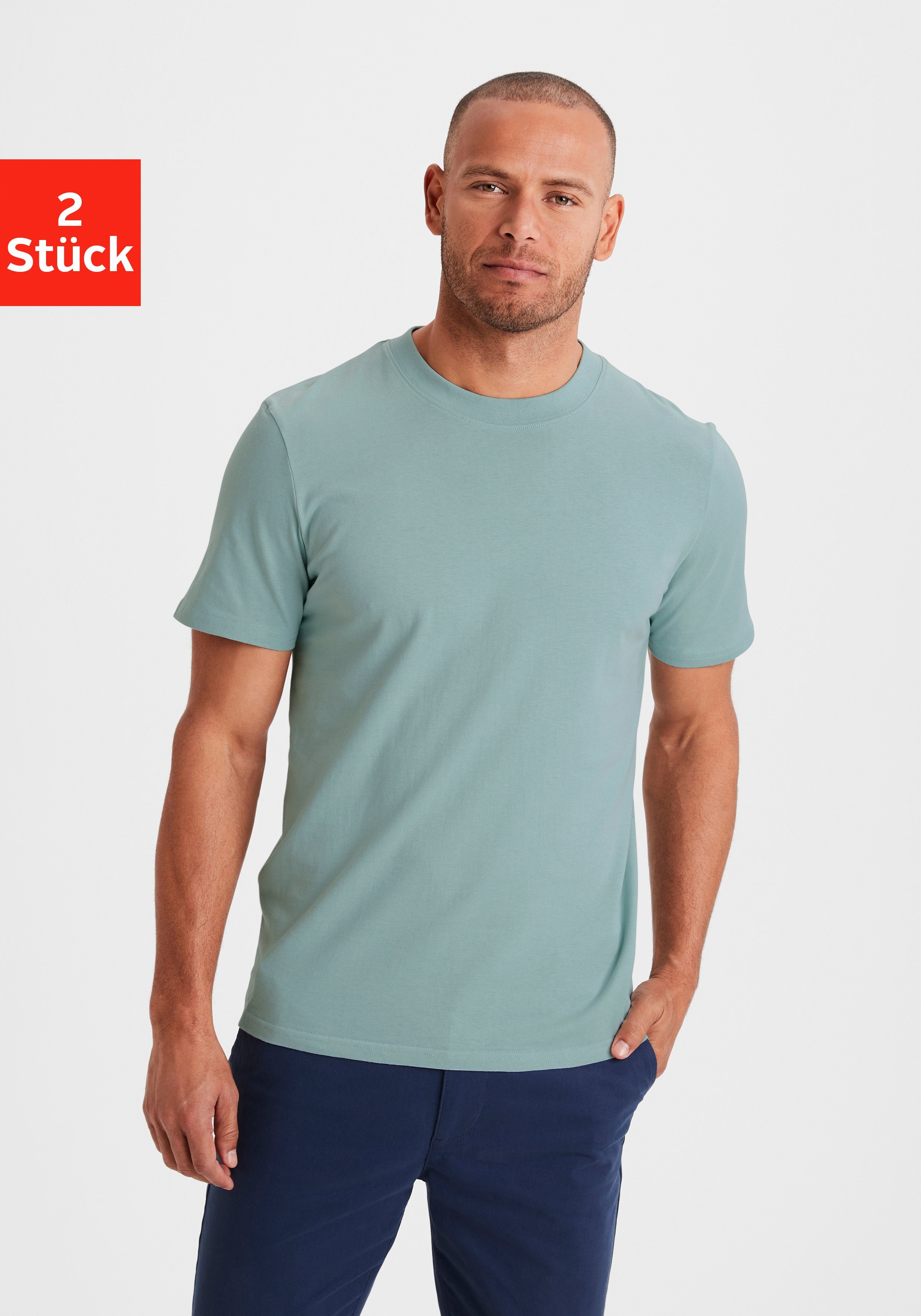 KangaROOS T-shirt Vrijetijdsshirt met korte mouwen, ronde hals van 100% katoen (Set van 2)